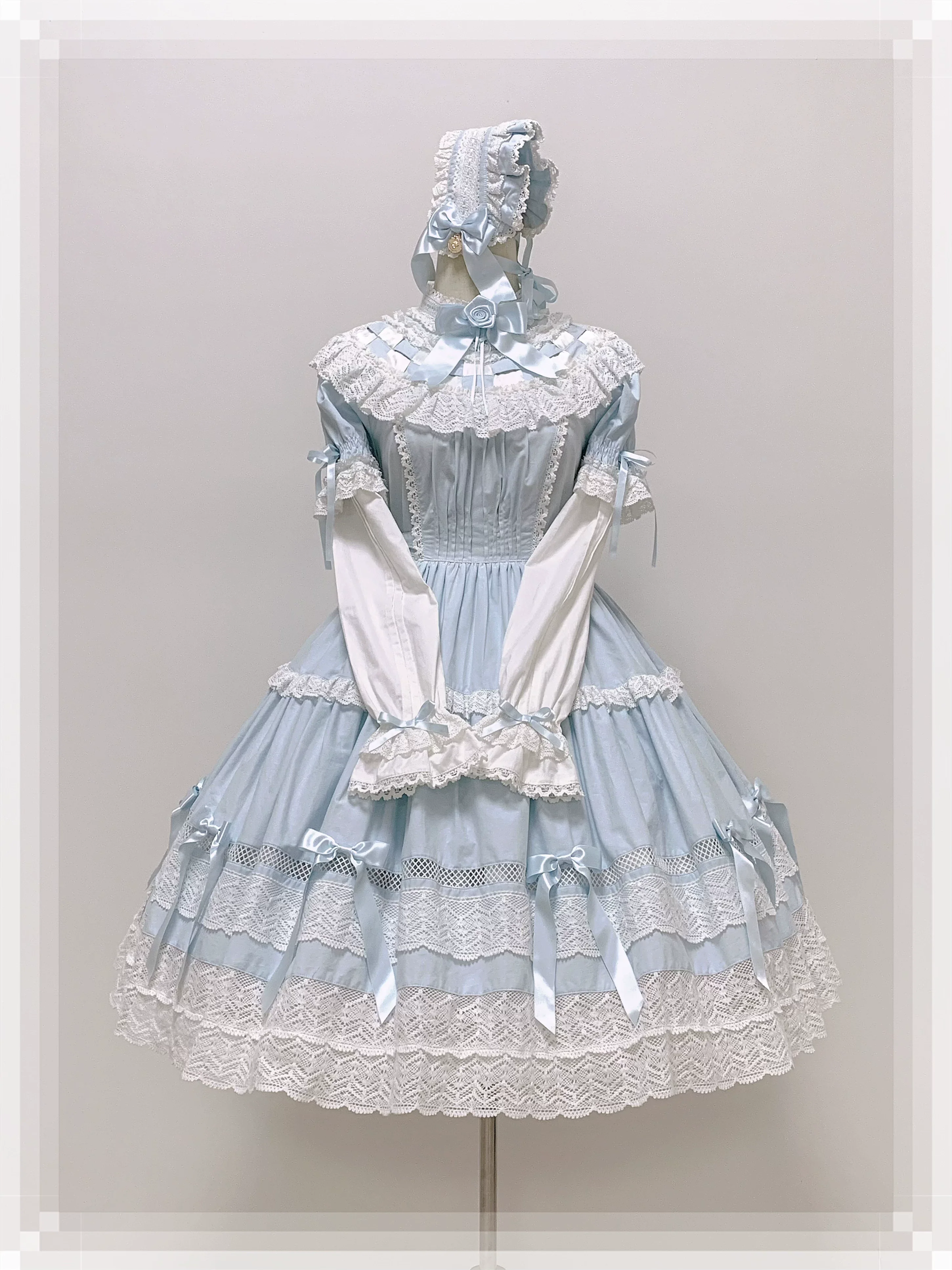 Edelburg Rose - Old School Lolita Cotton OP Dress Set, Detachable Sleeves - Image 28