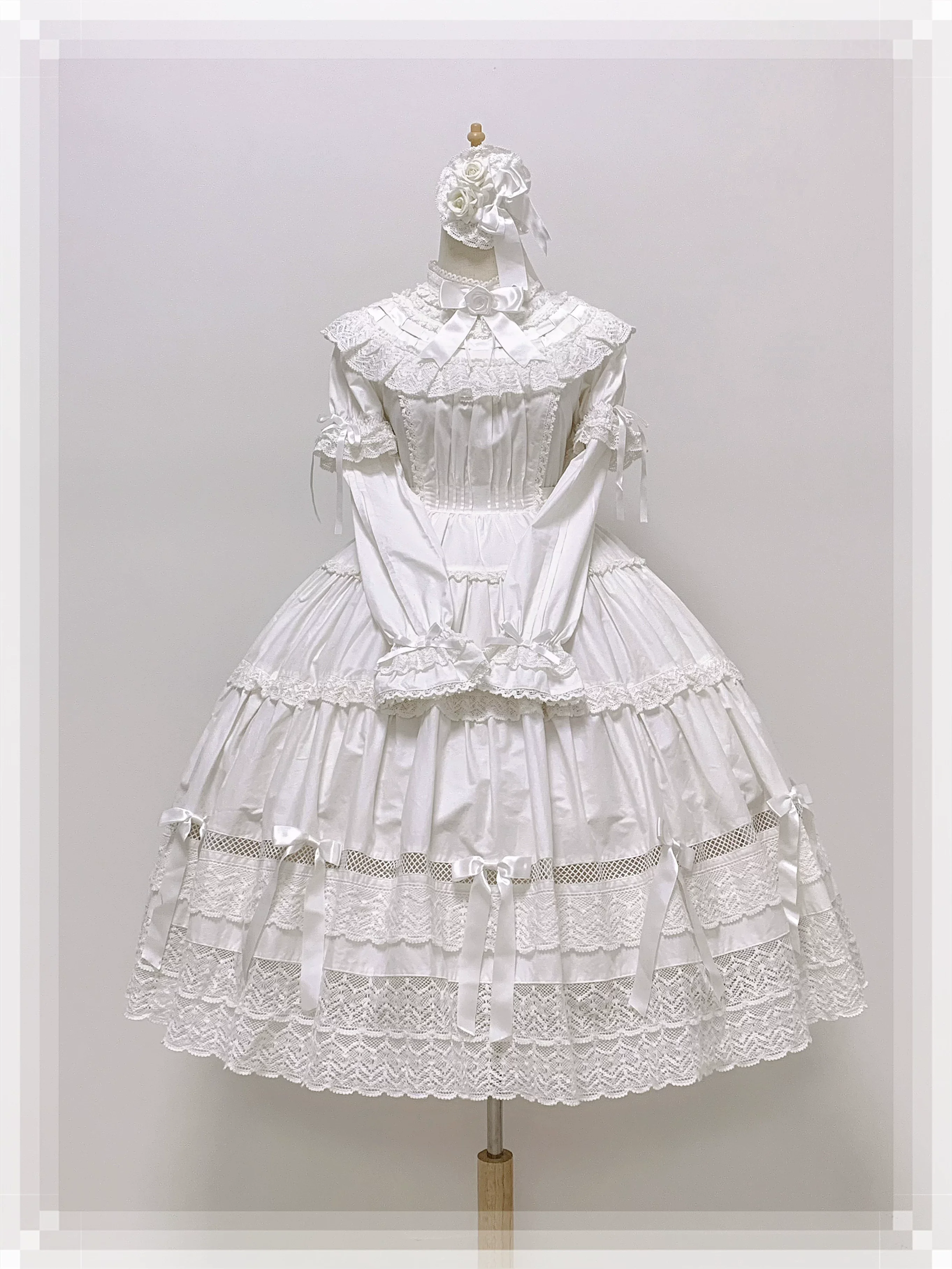 Edelburg Rose - Old School Lolita Cotton OP Dress Set, Detachable Sleeves - Image 30