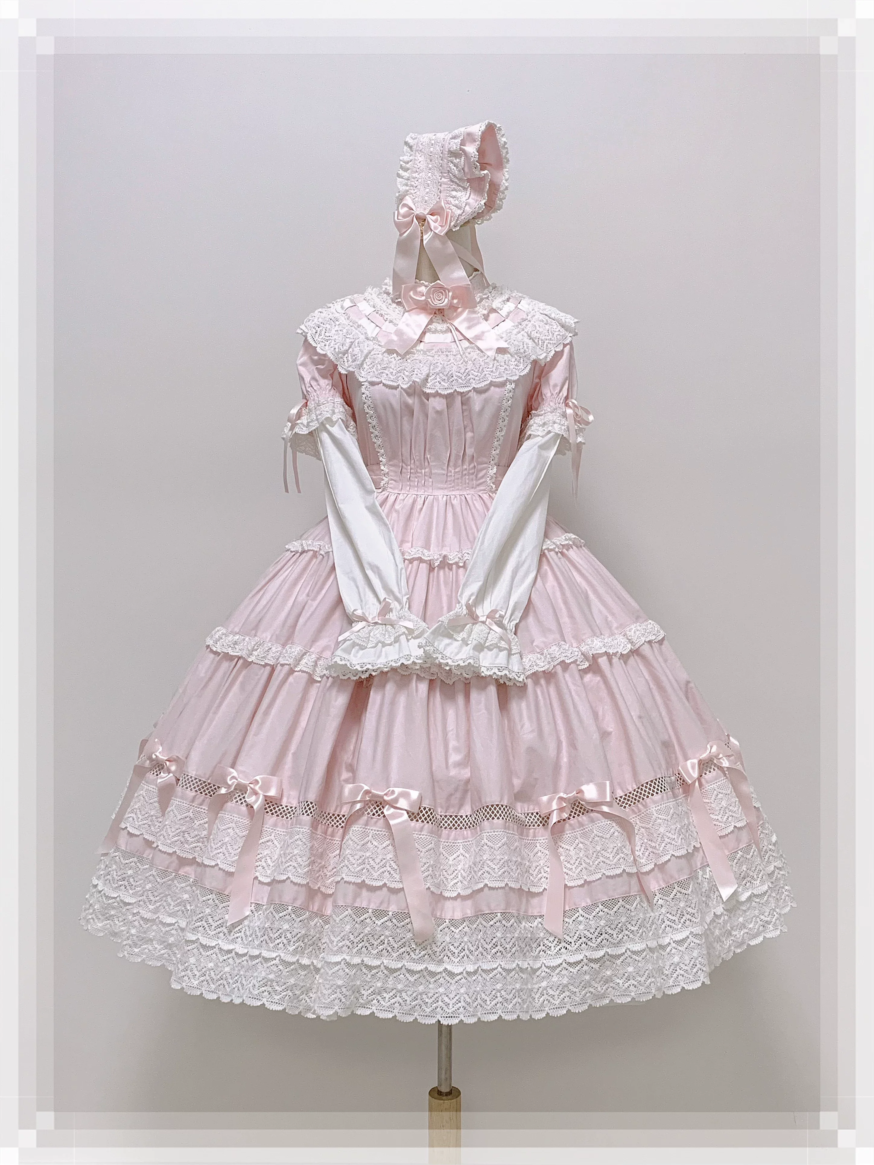 Edelburg Rose - Old School Lolita Cotton OP Dress Set, Detachable Sleeves - Image 37
