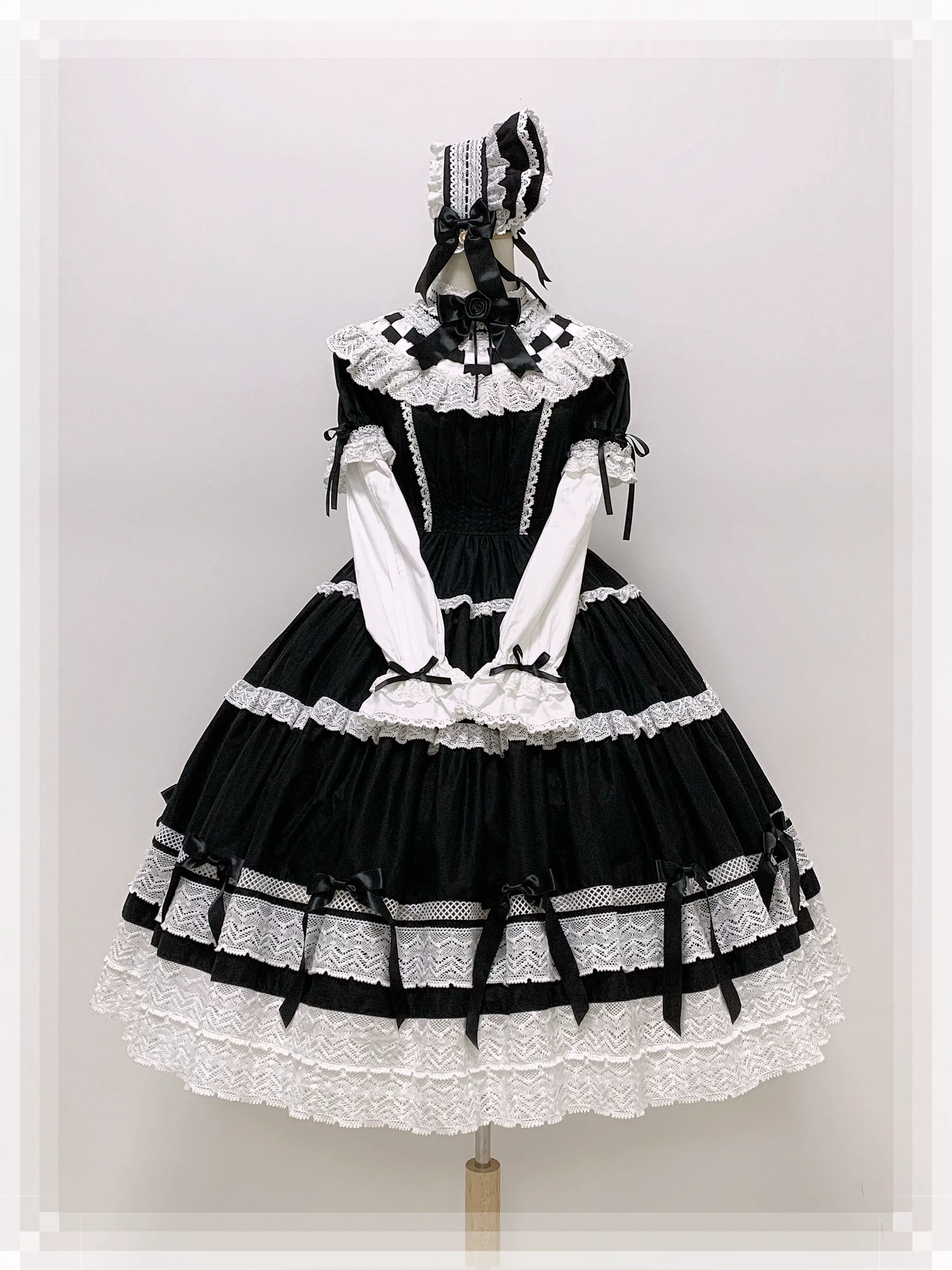 Edelburg Rose - Old School Lolita Cotton OP Dress Set, Detachable Sleeves - Image 39