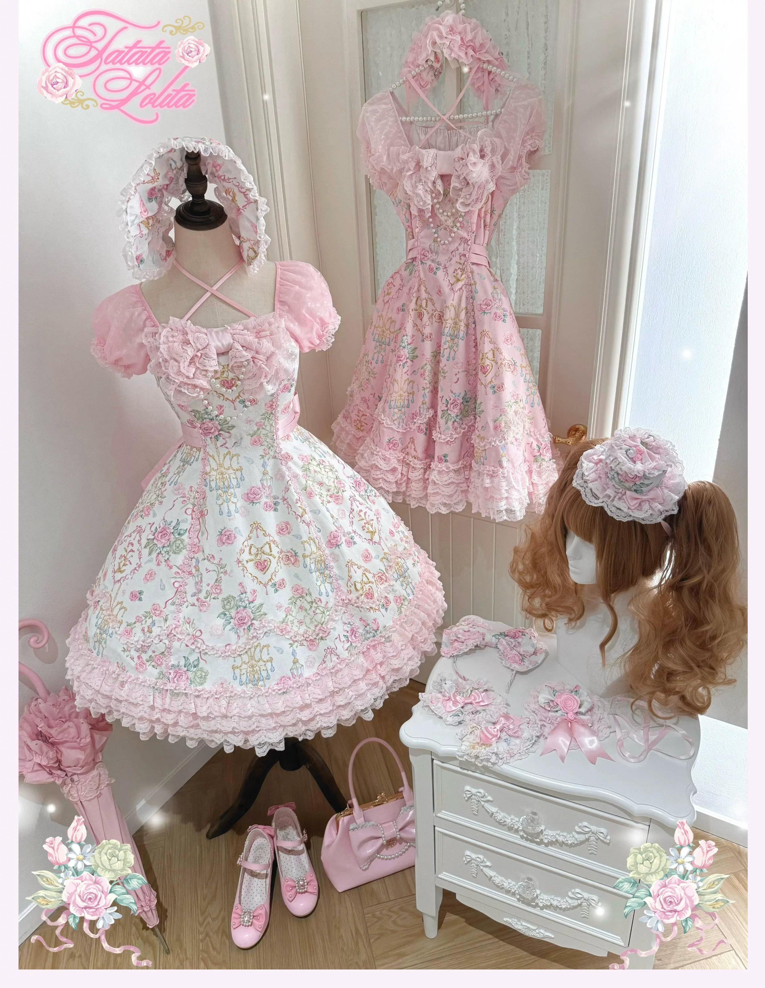 Spring 2025 - Old School Lolita Floral Print JSK Dress, Doll-Like OP - Image 12