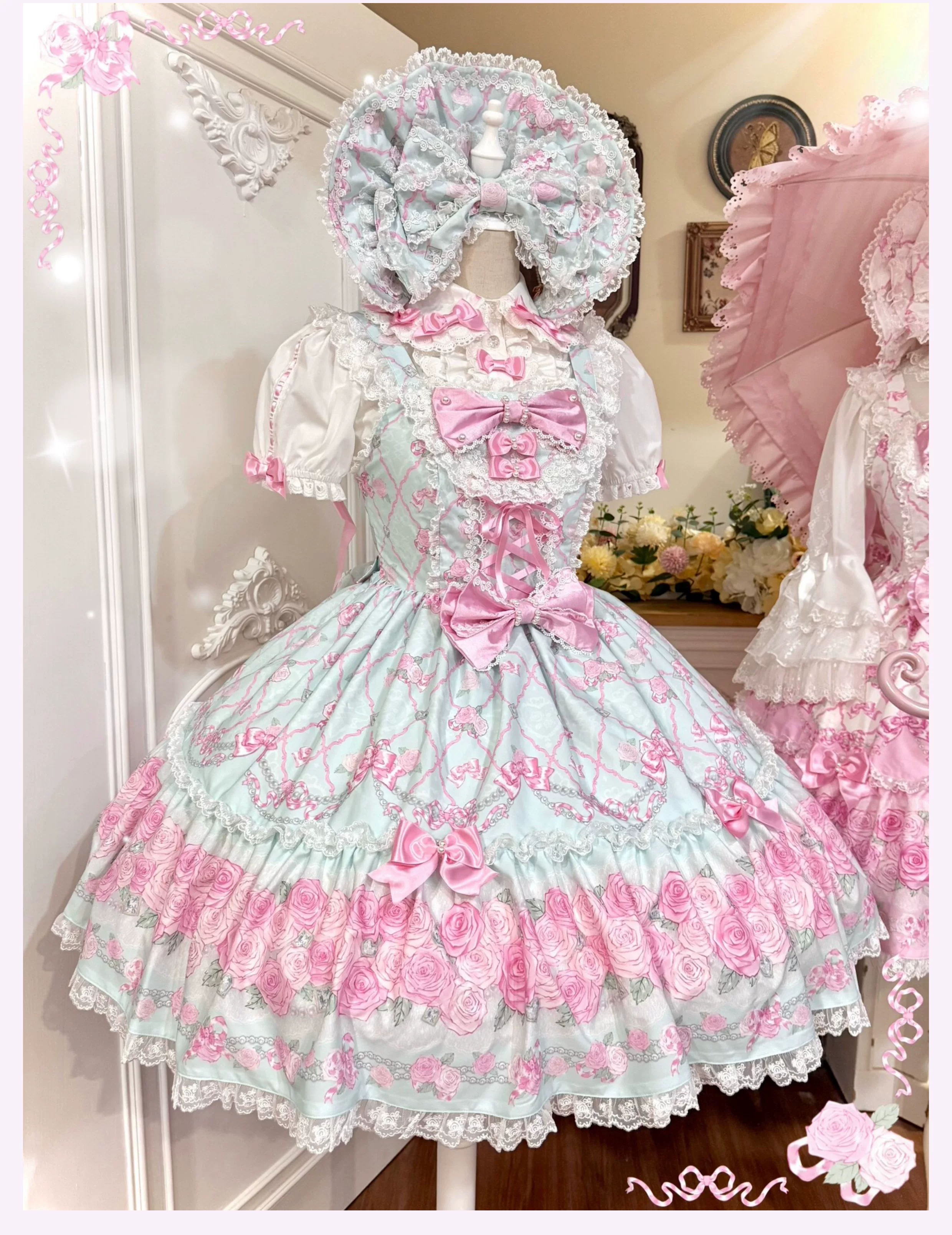 Summer 2026 - Old School Lolita Floral Printed JSK Dress with Ribbon Bows - Image 12