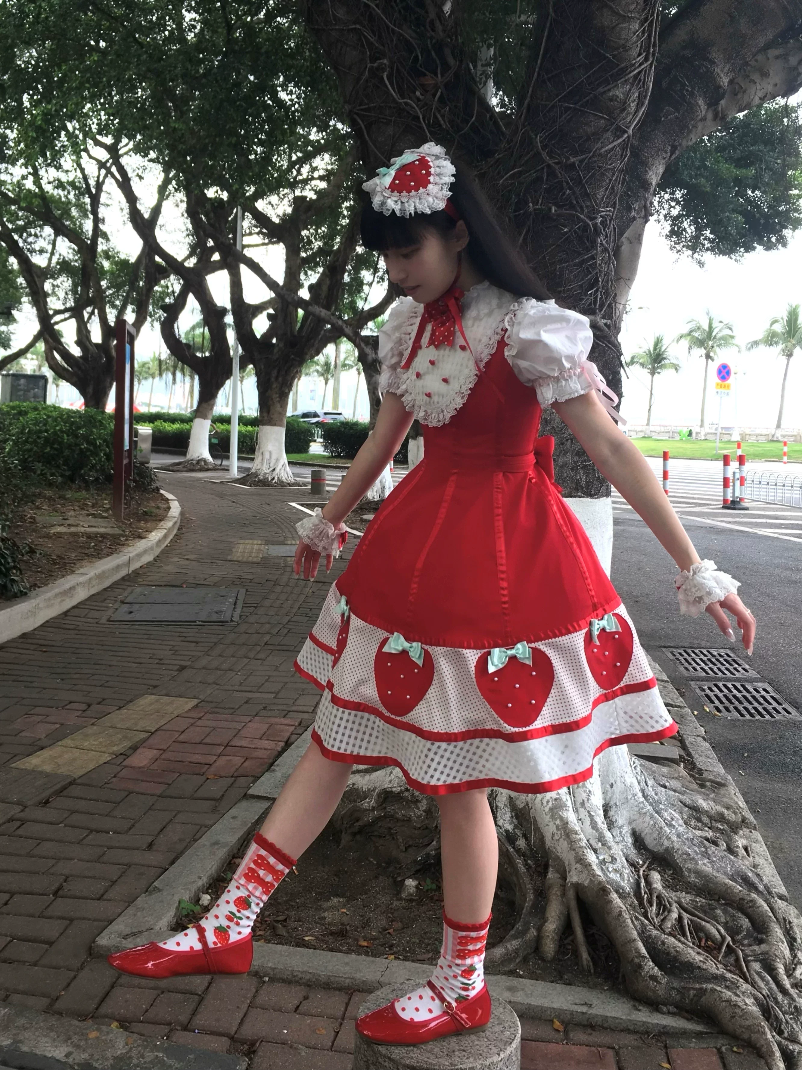 The Weird Strawberry Lady - Old School Lolita JSK, Hand-Studded Strawberry - Image 15