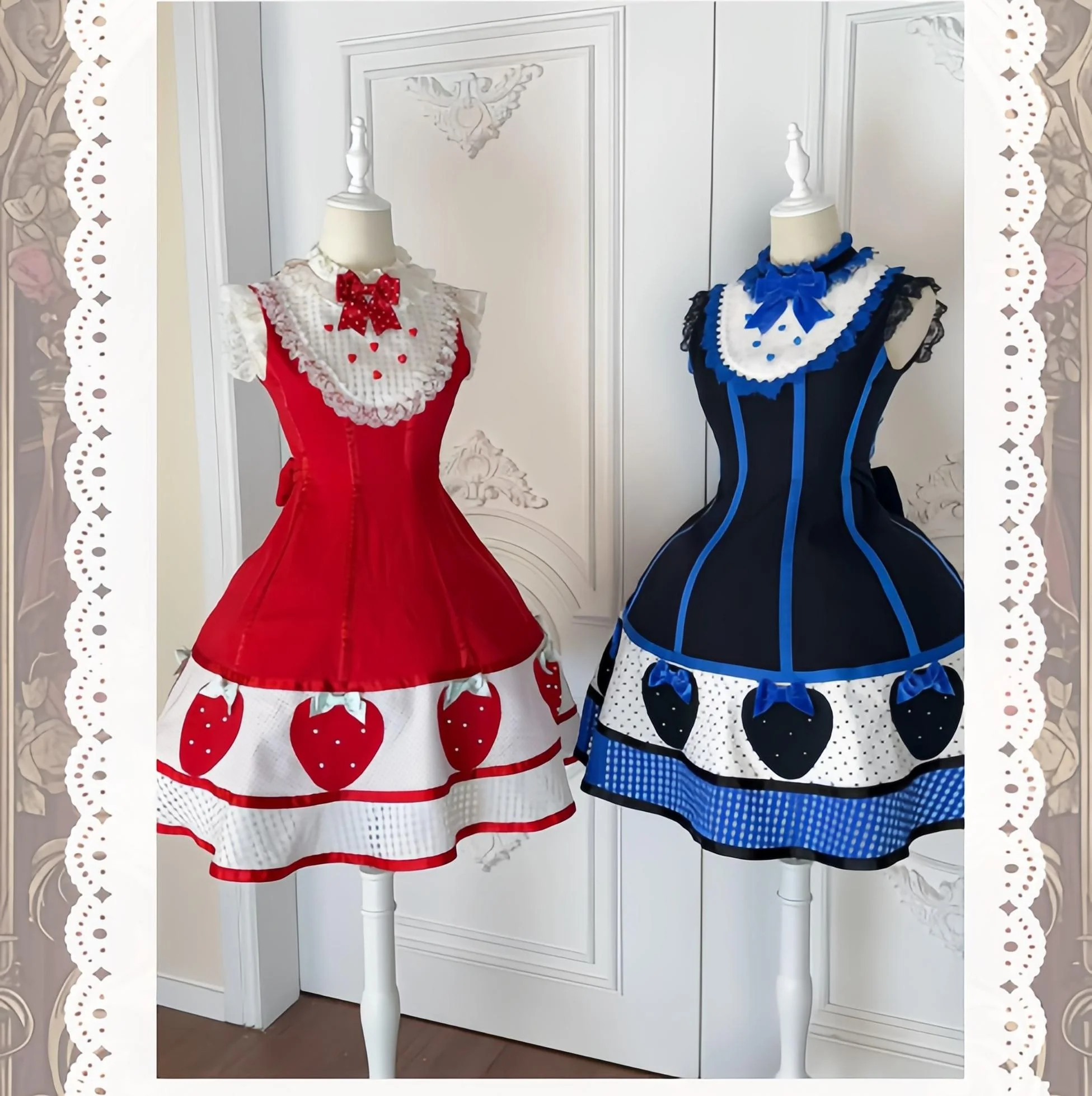 The Weird Strawberry Lady - Old School Lolita JSK, Hand-Studded Strawberry - Image 4