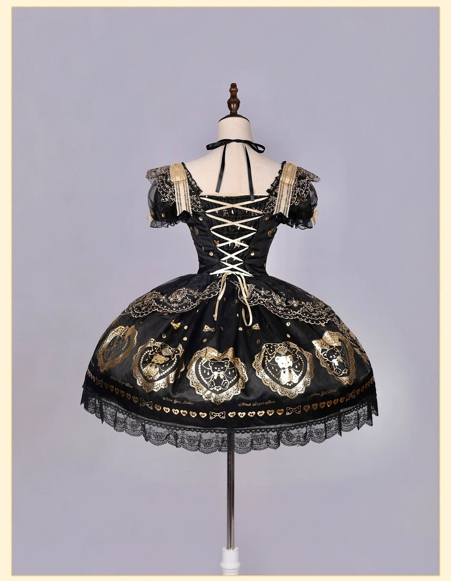 Brown Sugar Bear - Old School Lolita OP & Halter Dress, Bear Print - Image 6