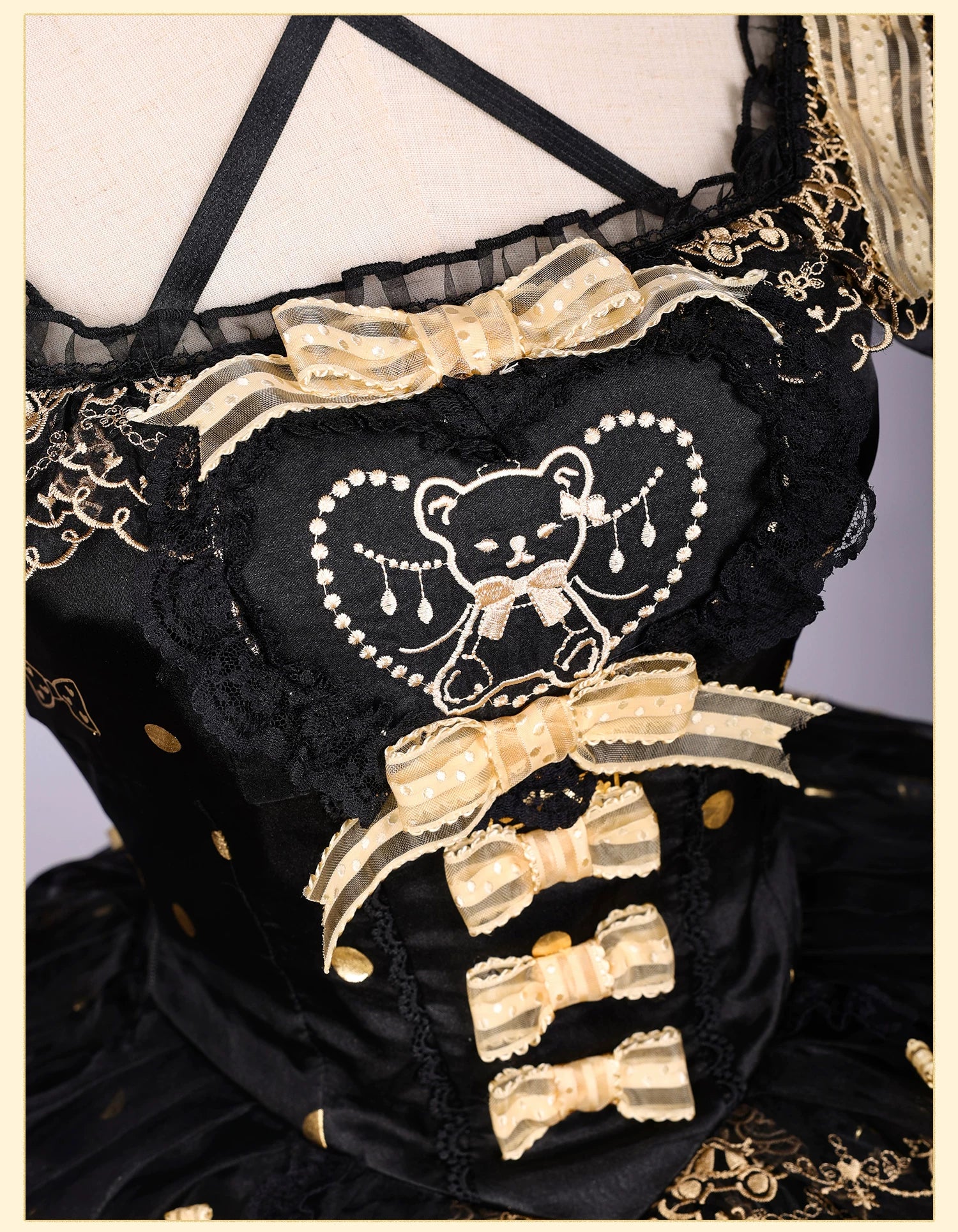 Brown Sugar Bear - Old School Lolita OP & Halter Dress, Bear Print - Image 7