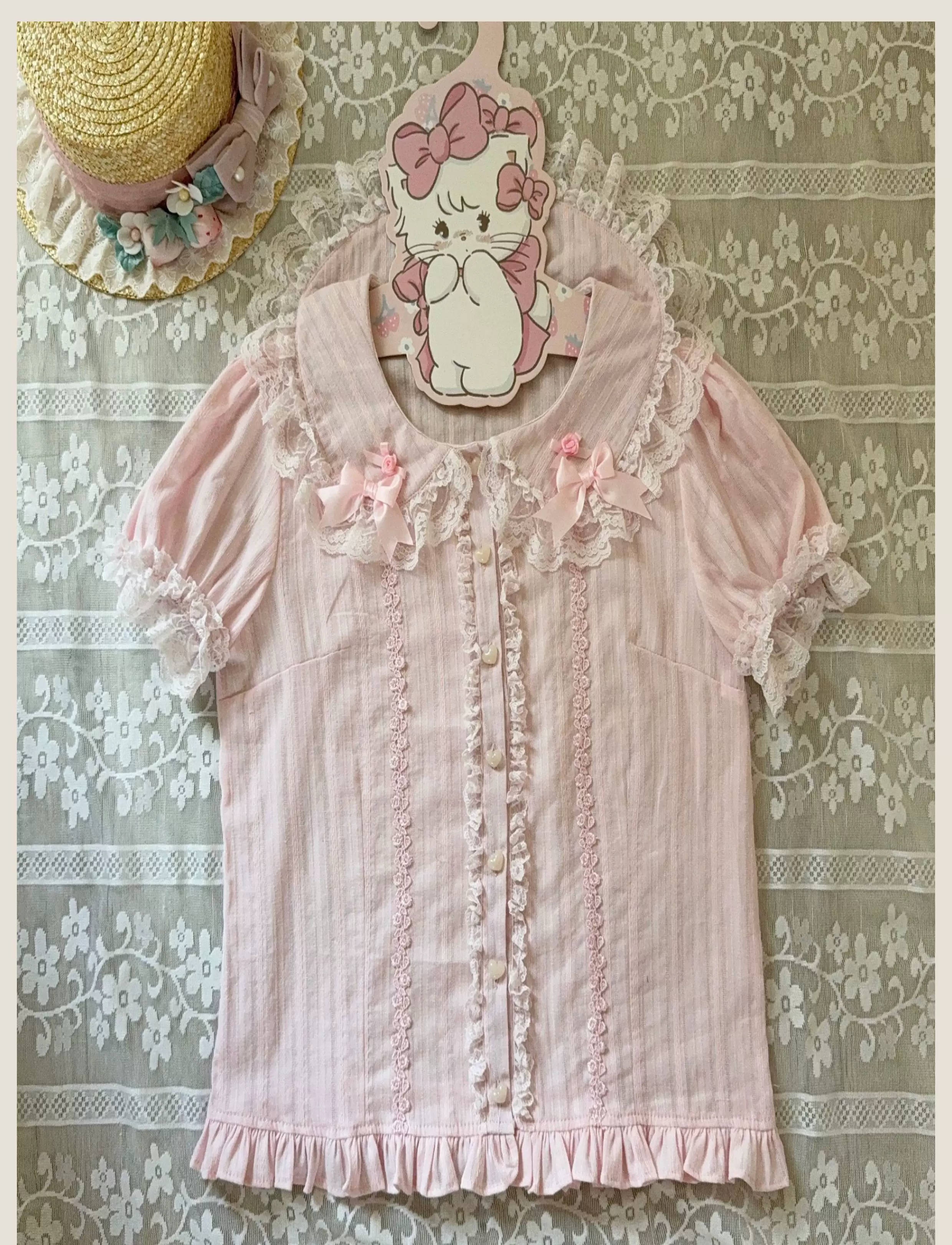 Old School Lolita Peter Pan Collar Blouse with Lace - Image 2