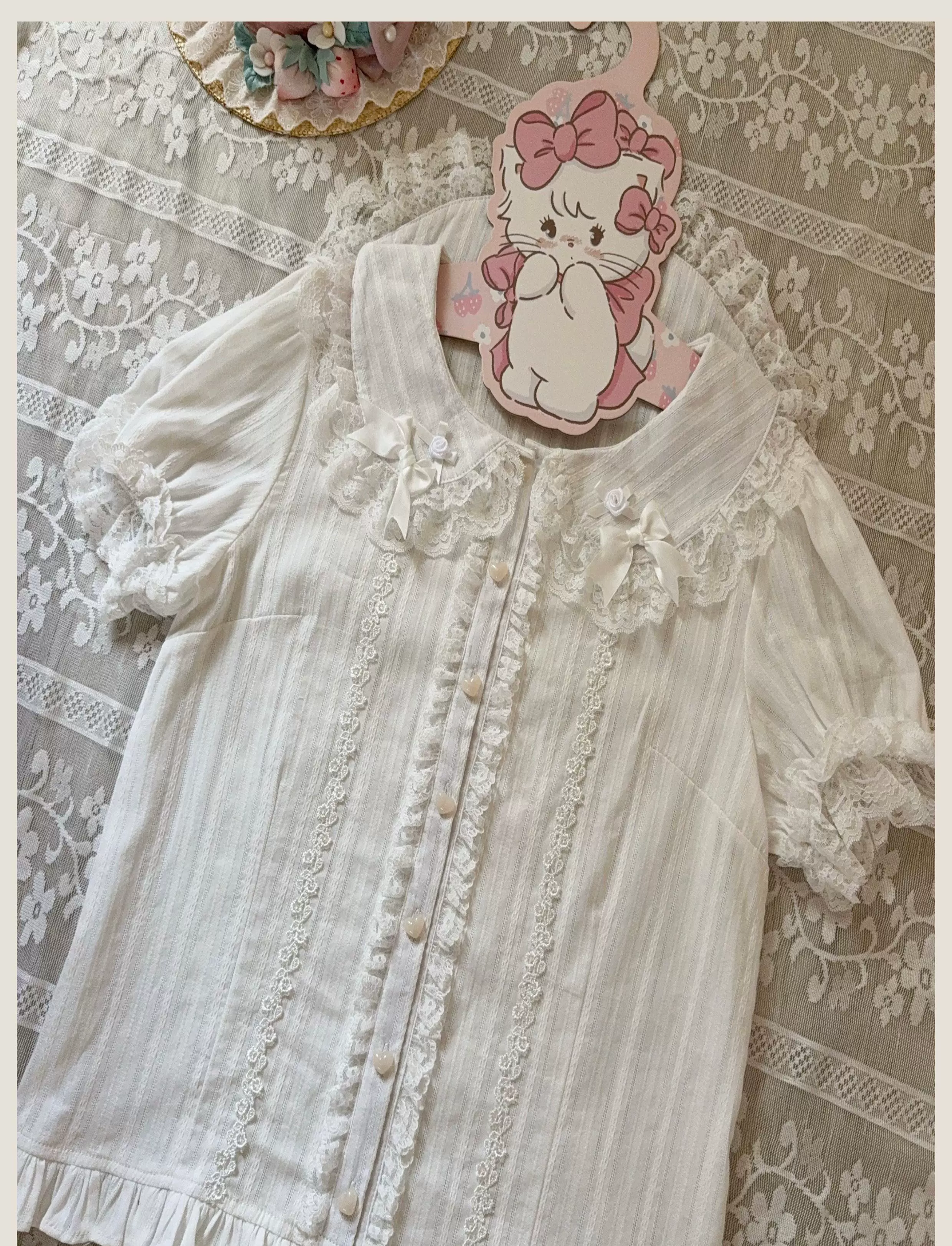 Old School Lolita Peter Pan Collar Blouse with Lace - Image 7