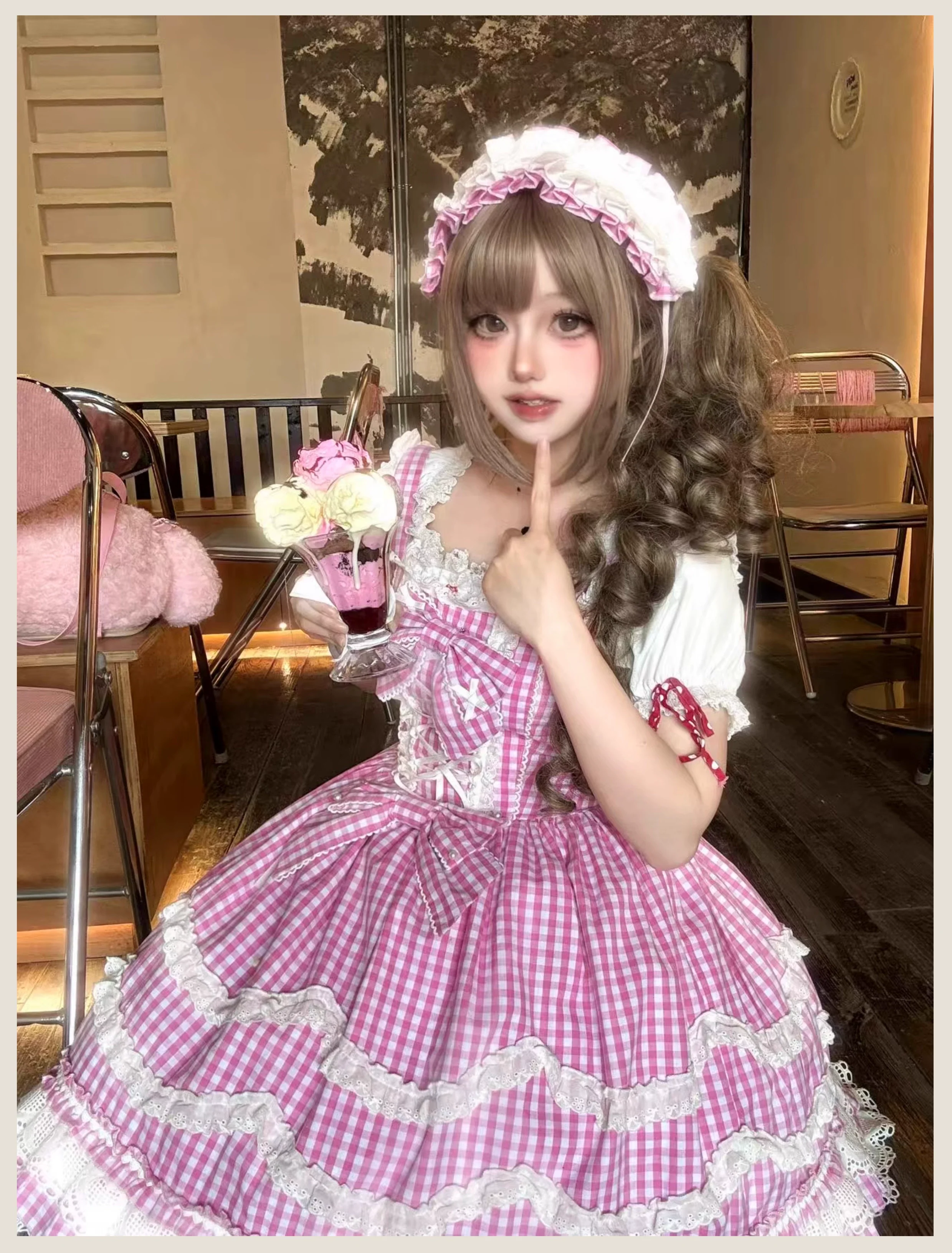 Plaid Baileys - Pink Plaid Old School Lolita JSK Dress - Image 13