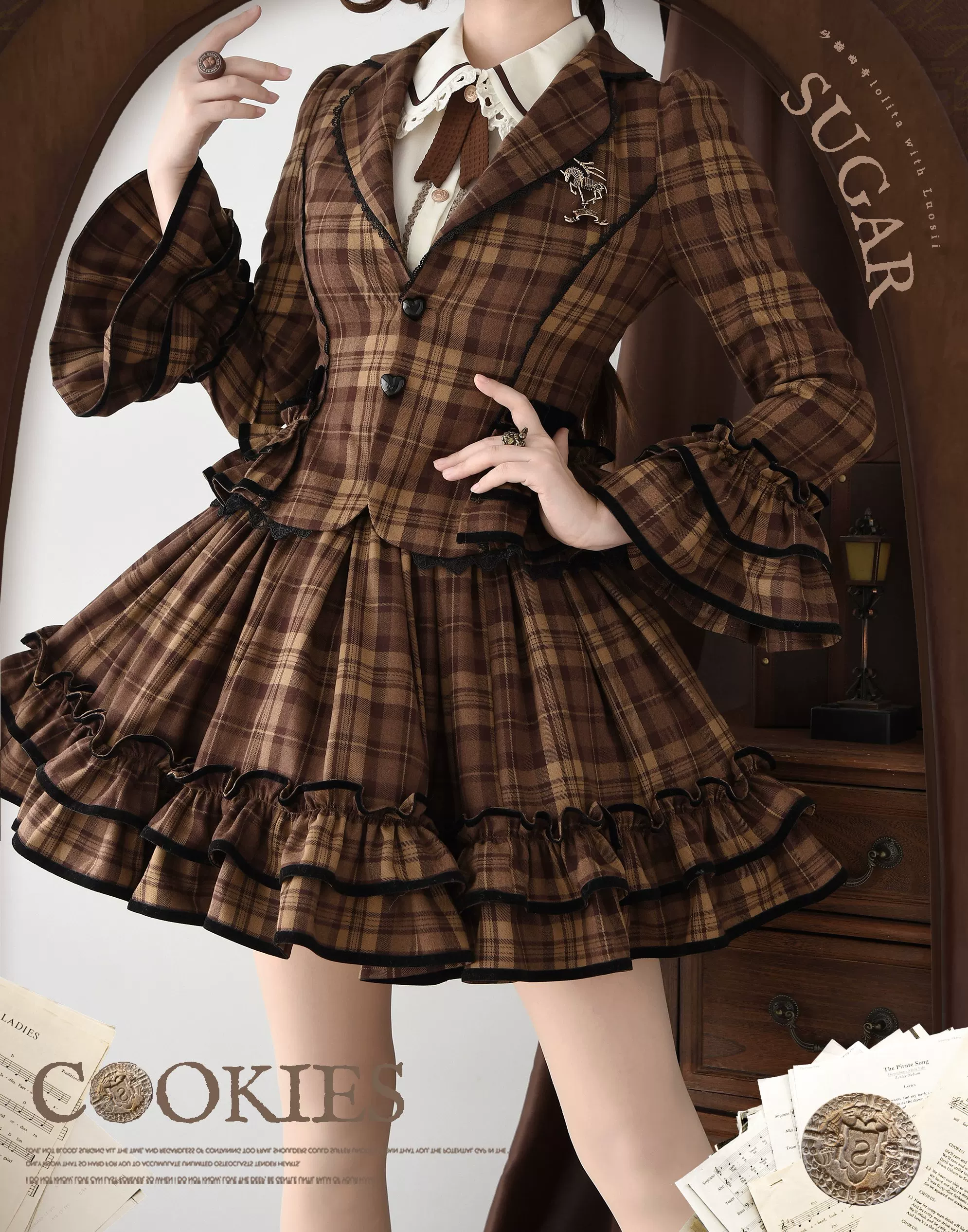 Chris's Notes - Old School Lolita Plaid Coat Set, Tiered Skirt - Image 14