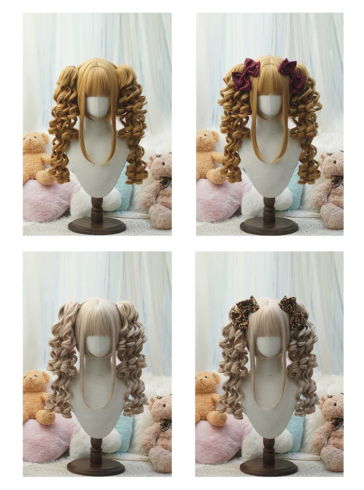 Old School Lolita See-through Bangs Wig, Curly Ponytails - Image 10
