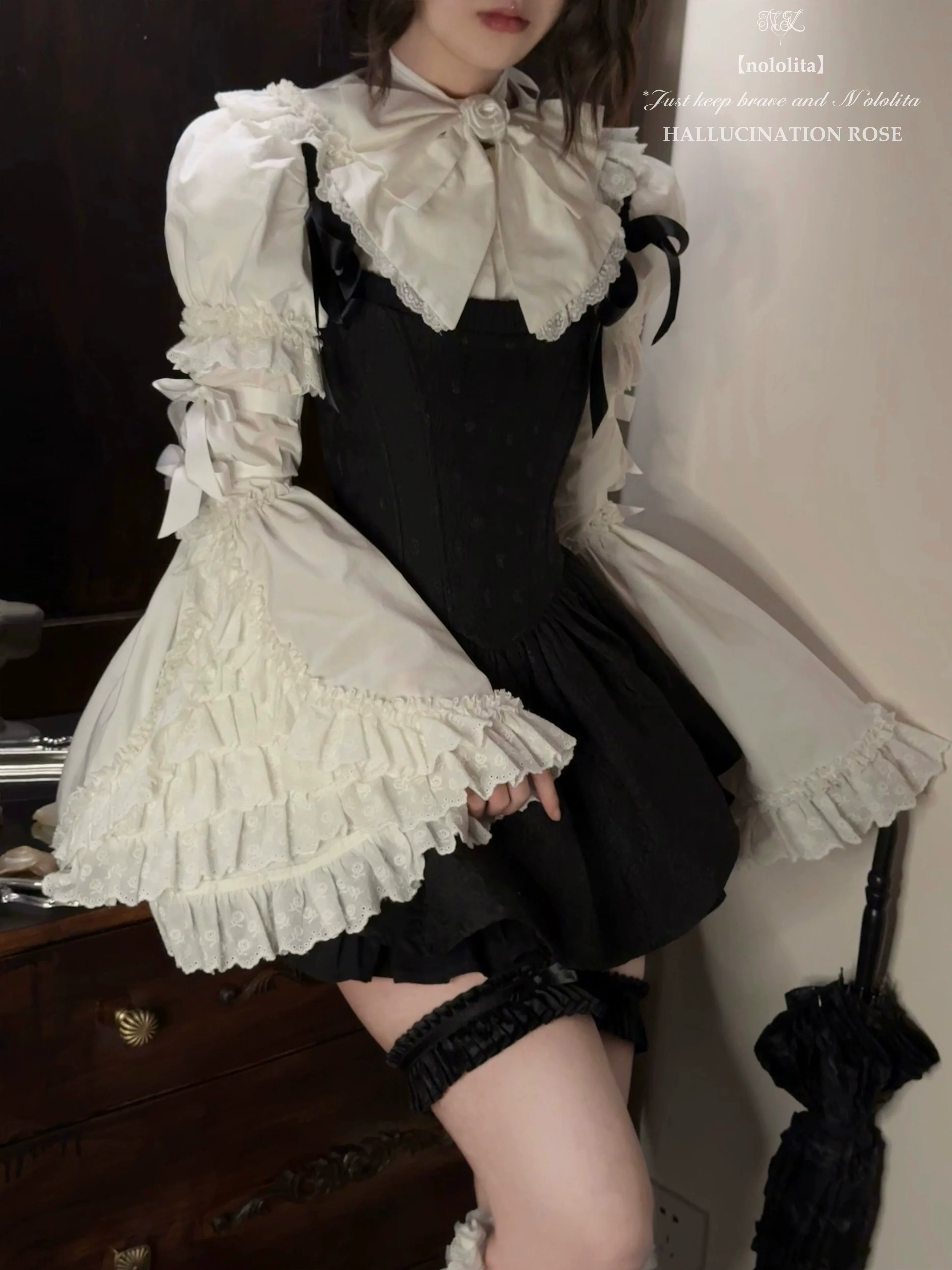 Nightingale - Old School Lolita Shirt, Detachable Sleeves - Image 15