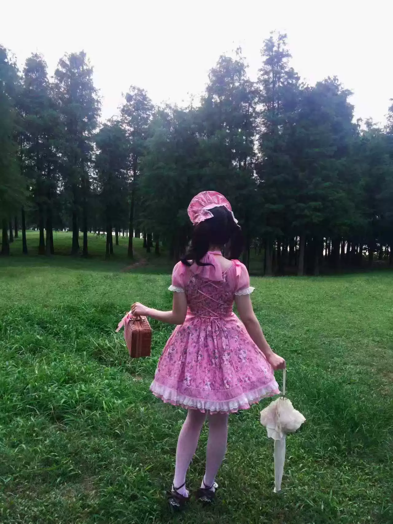 Crimson Poem - Old School Lolita Six-Panel Cut Floral Printed OP Dress - Image 10