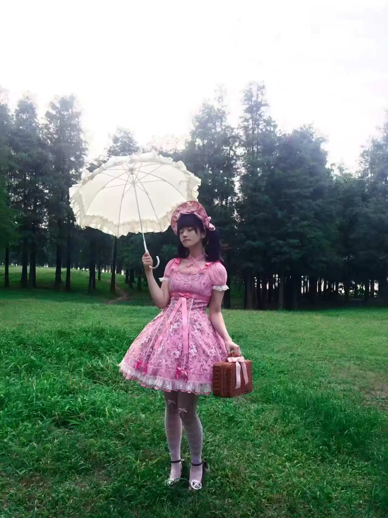 Crimson Poem - Old School Lolita Six-Panel Cut Floral Printed OP Dress - Image 9