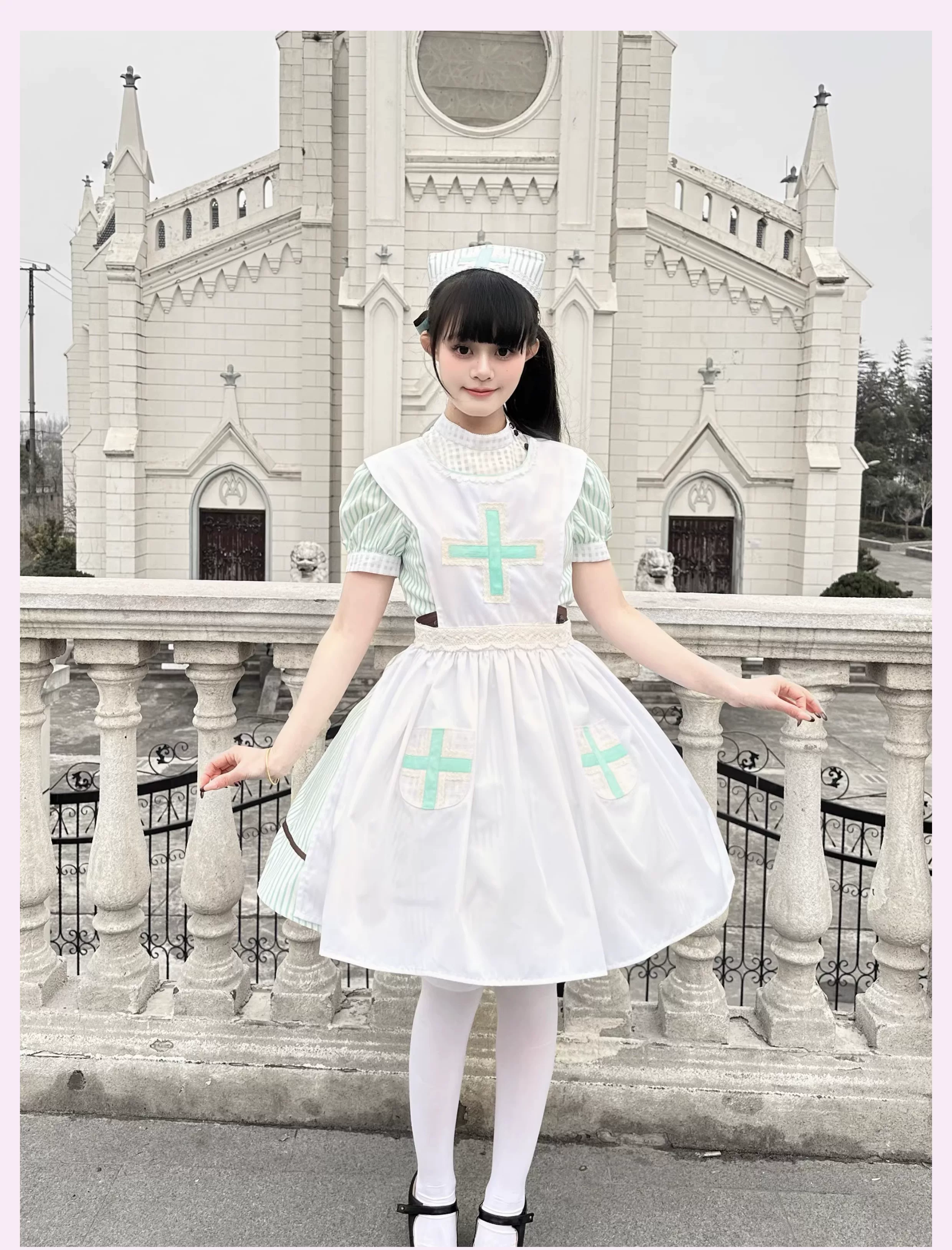 Mint Prescription - Old School Lolita Striped OP Dress, Electrocardiogram Trace - Image 18