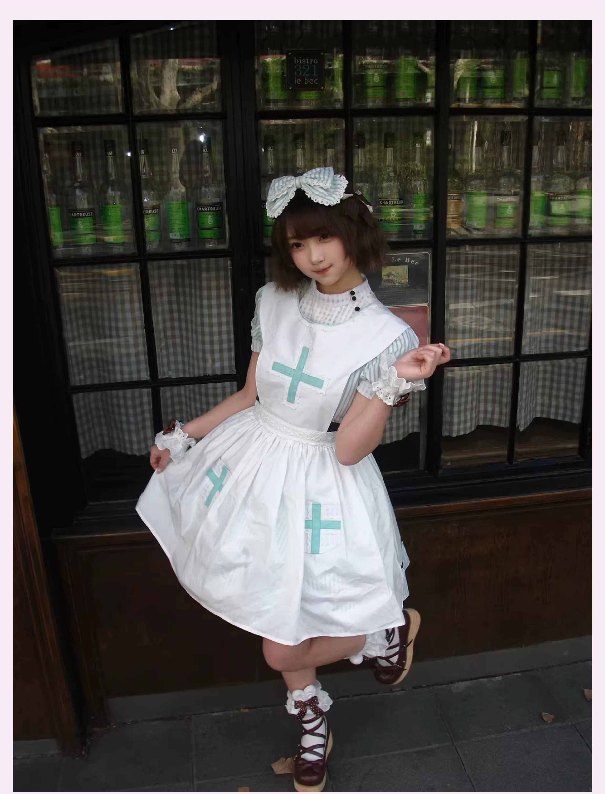 Mint Prescription - Old School Lolita Striped OP Dress, Electrocardiogram Trace - Image 24
