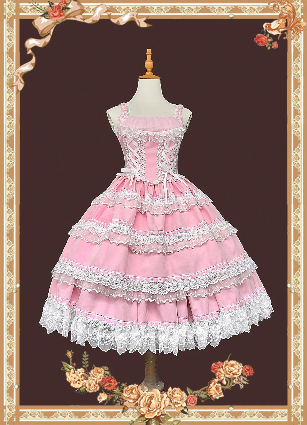 Mirror Doll - Old School Lolita Tiered Hem JSK with Polka Dot Lace - Image 13