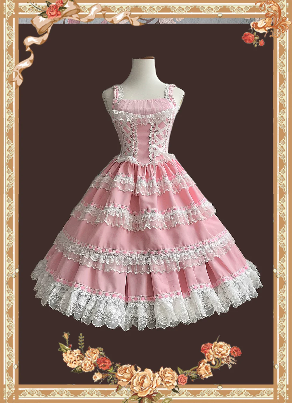 Mirror Doll - Old School Lolita Tiered Hem JSK with Polka Dot Lace - Image 14