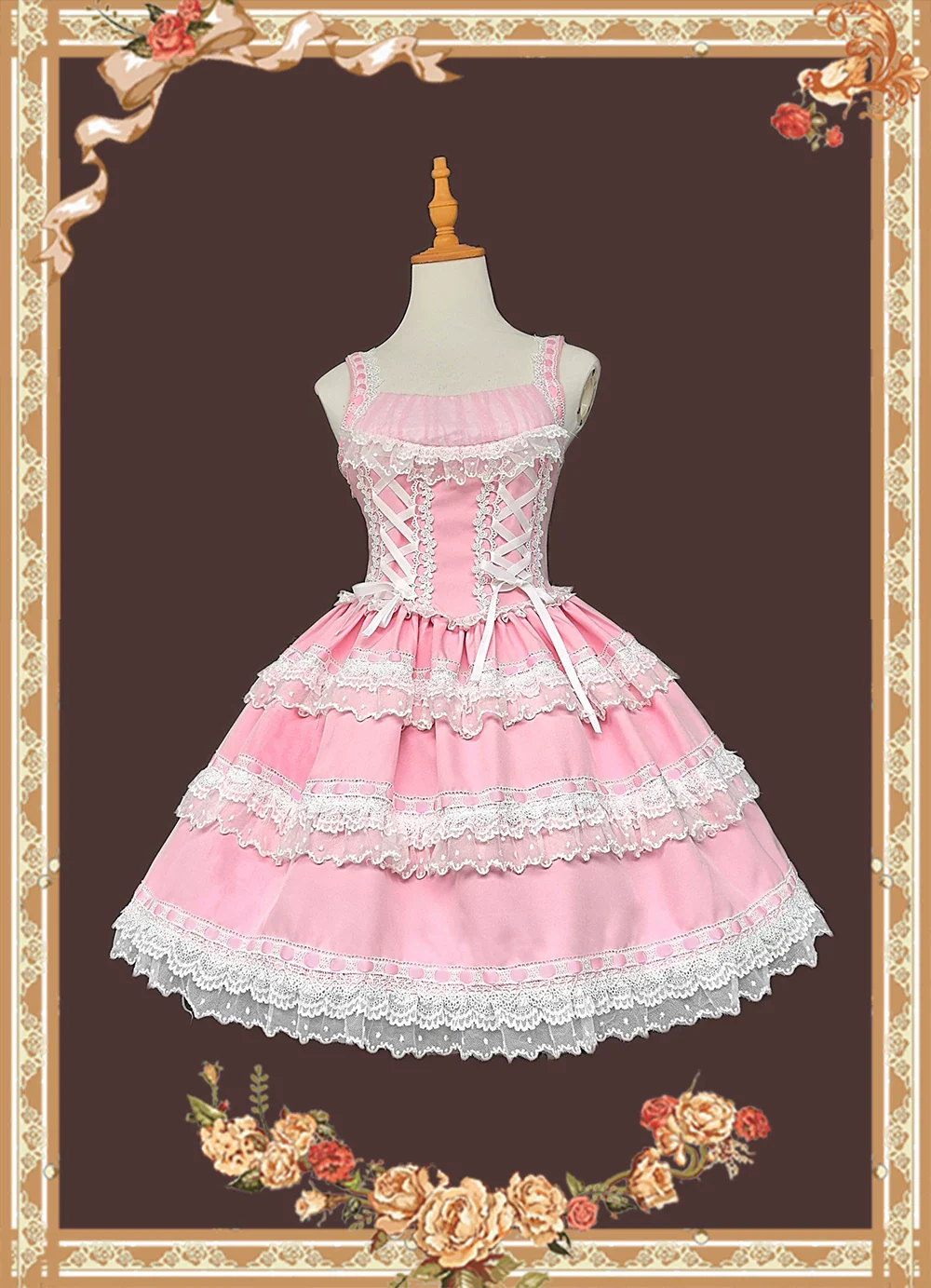 Mirror Doll - Old School Lolita Tiered Hem JSK with Polka Dot Lace - Image 2