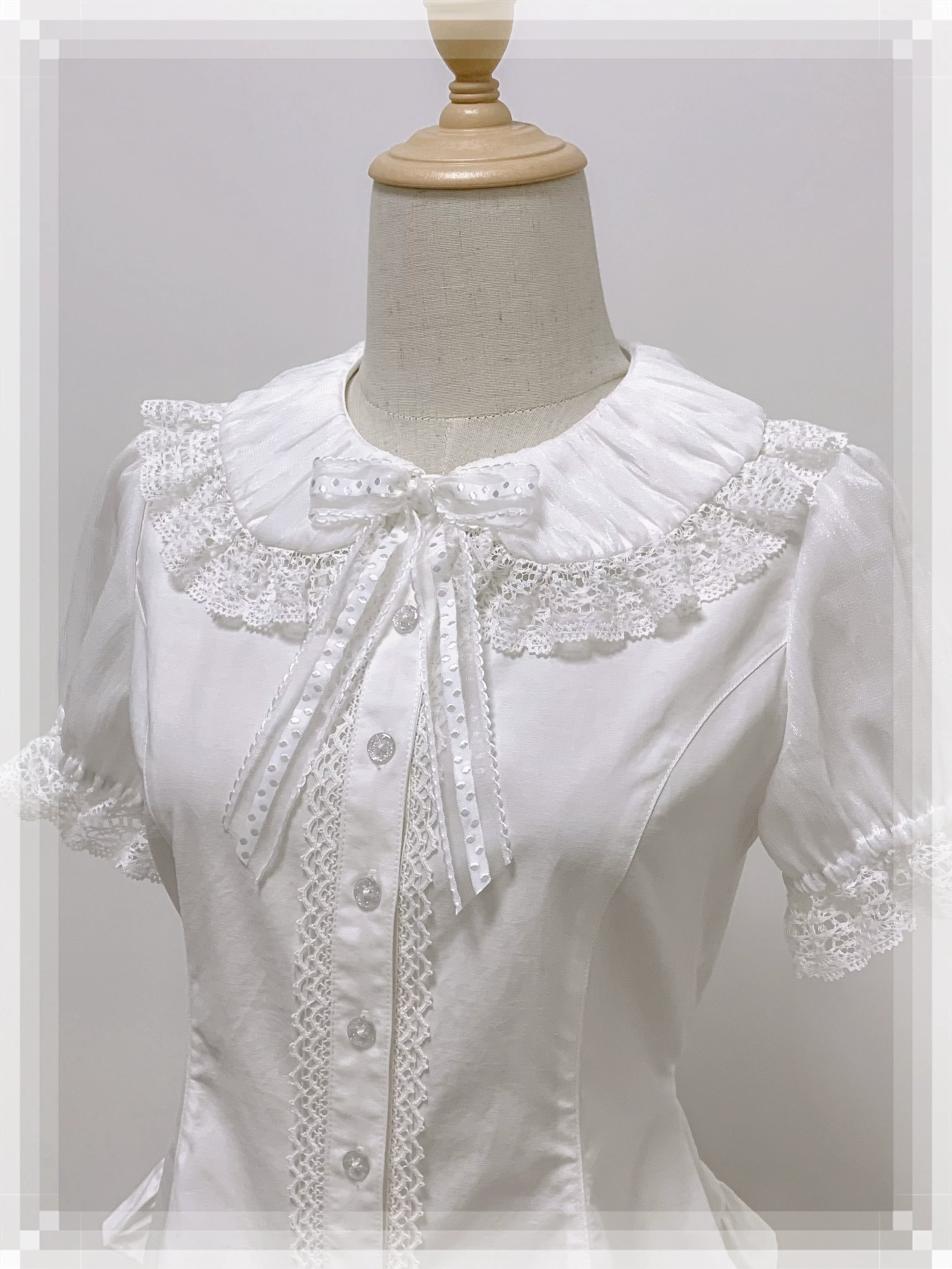 Ice Cream - Old School Lolita White Fitted Blouse with Bow - Image 4