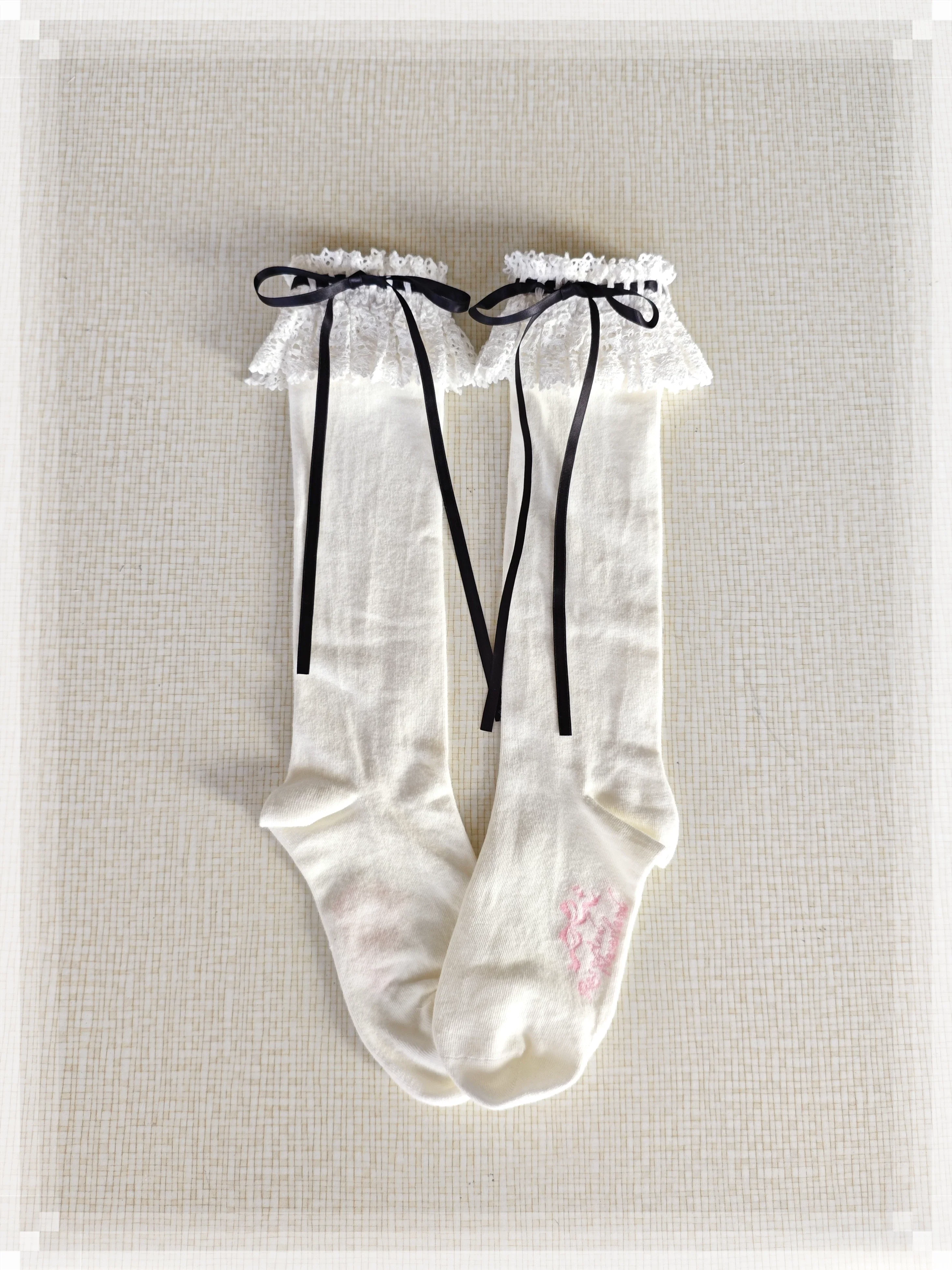 Cotton Old School Lolita White Socks with Colorful Ribbon Bows - Image 23