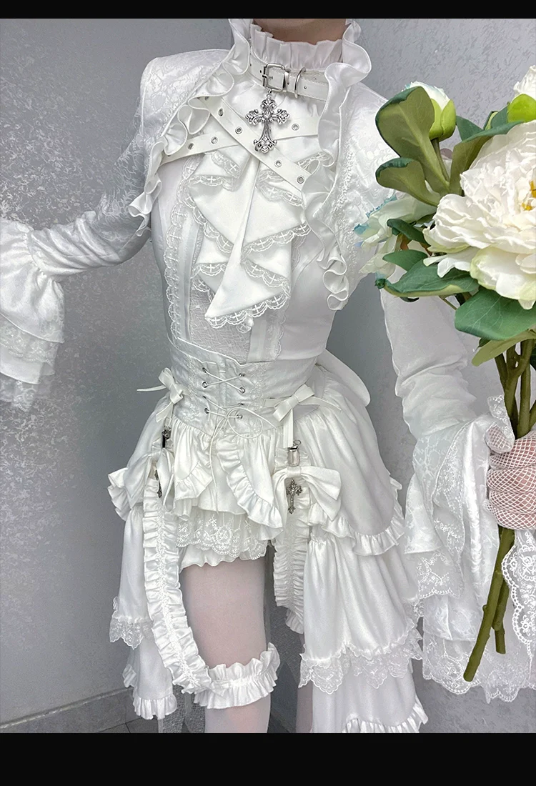 Omega Wedding Gothic Ouji Lolita White Suit - Image 13