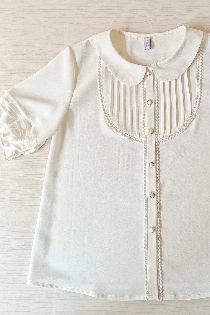 Elegant Lolita Chiffon White Short Blouse - Image 3