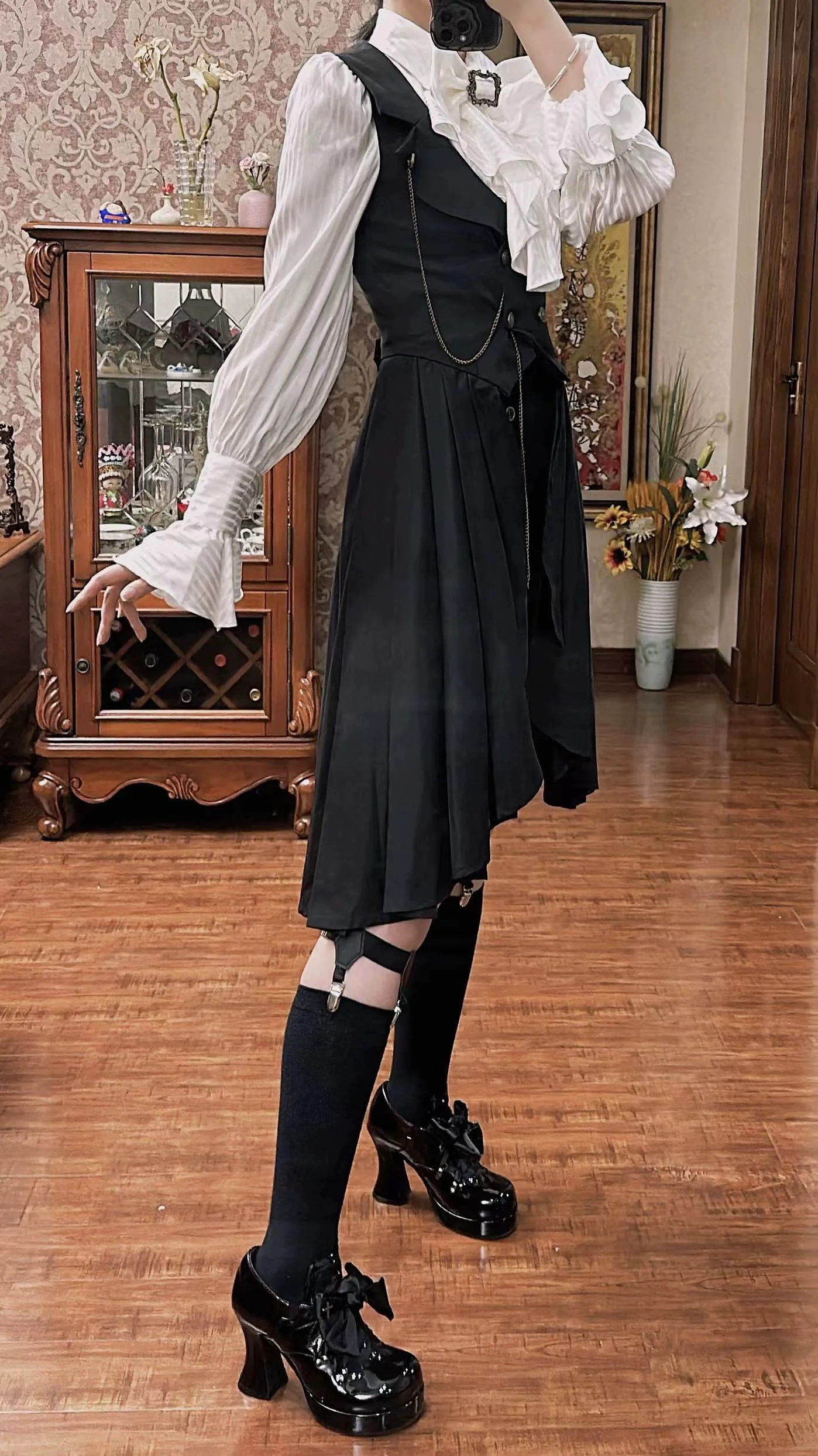 Gazing Galactic - Moonstone - Ouji Lolita Black Vest Prince Long Trailing Vest - Image 6