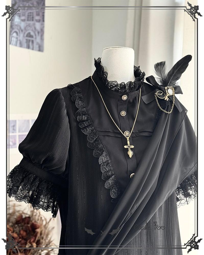 Black Moonlight - Ouji Lolita Chiffon Shirt Outfit - Image 17