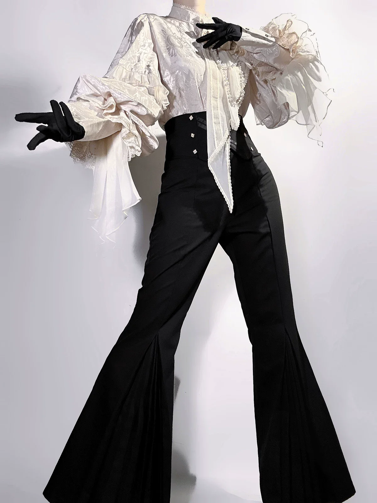 Rose and Sword - Ouji Lolita Jacquard Blouse & High Waist Pants Suit - Image 2