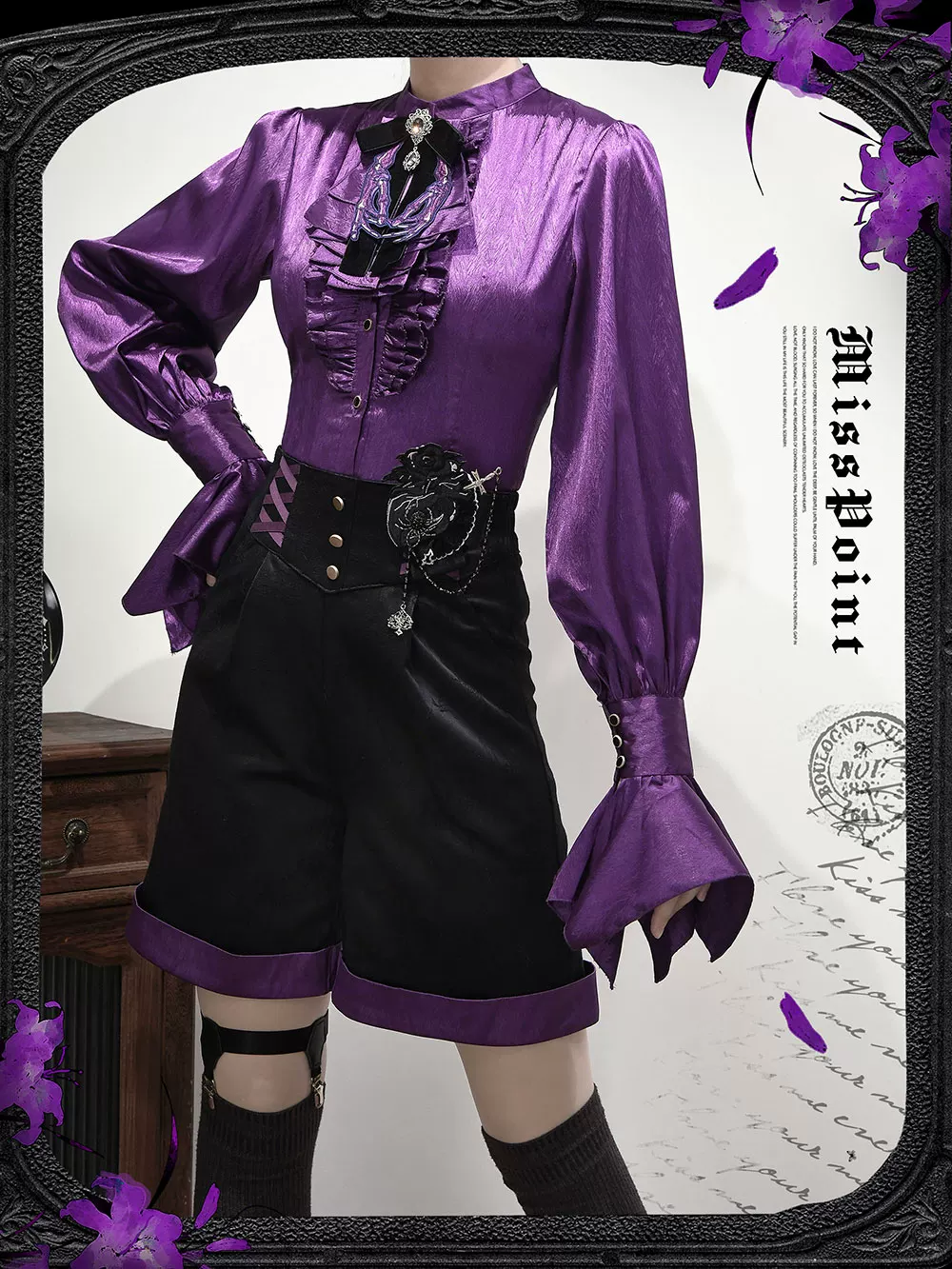 Moonnight Return - Ouji Lolita Jacquard Pants & Shorts, Side Pockets - Image 16