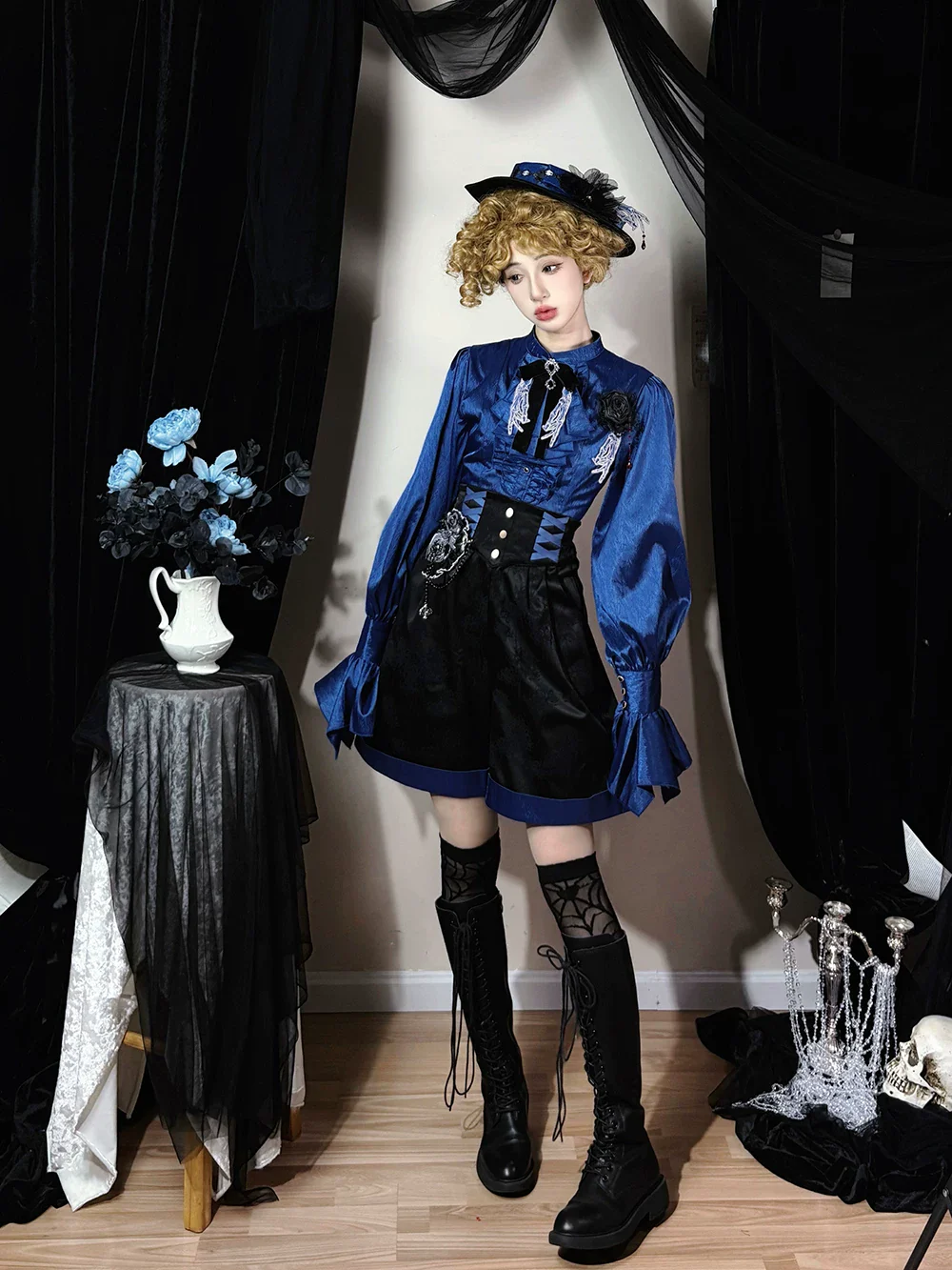 Moonnight Return - Ouji Lolita Jacquard Pants & Shorts, Side Pockets - Image 2