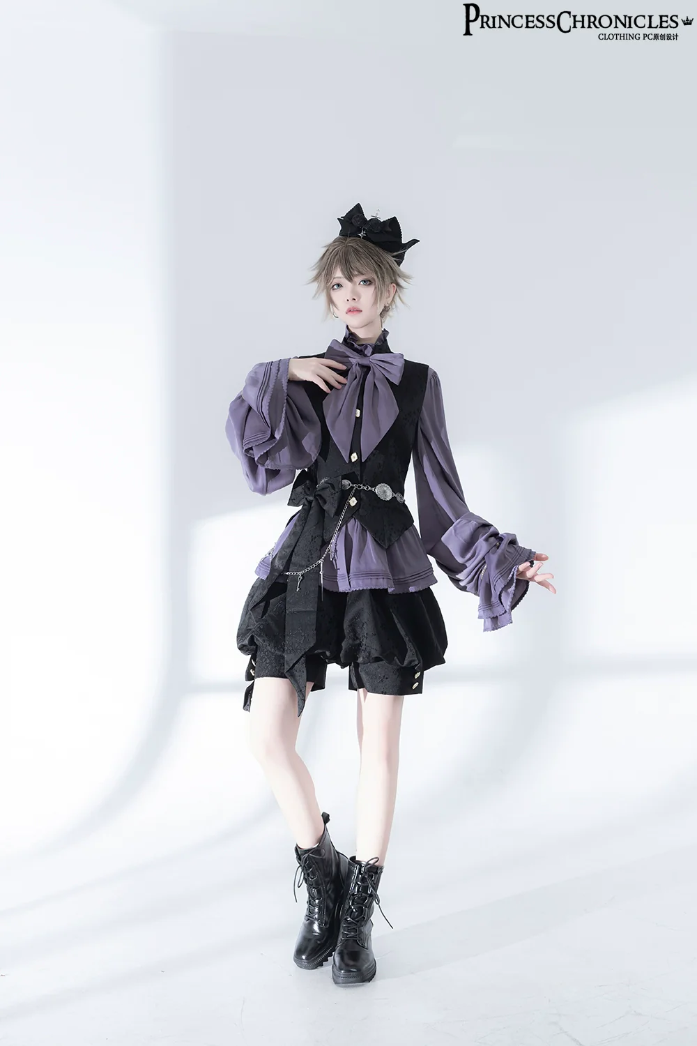 Hunting Rabbit 2.0 - Ouji Lolita Retro Cool Purple Shirt & Shorts Set - Image 14
