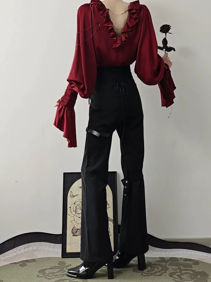 Ouji Lolita V-Line Backless Blouse & Slight Flare Pants - Image 2