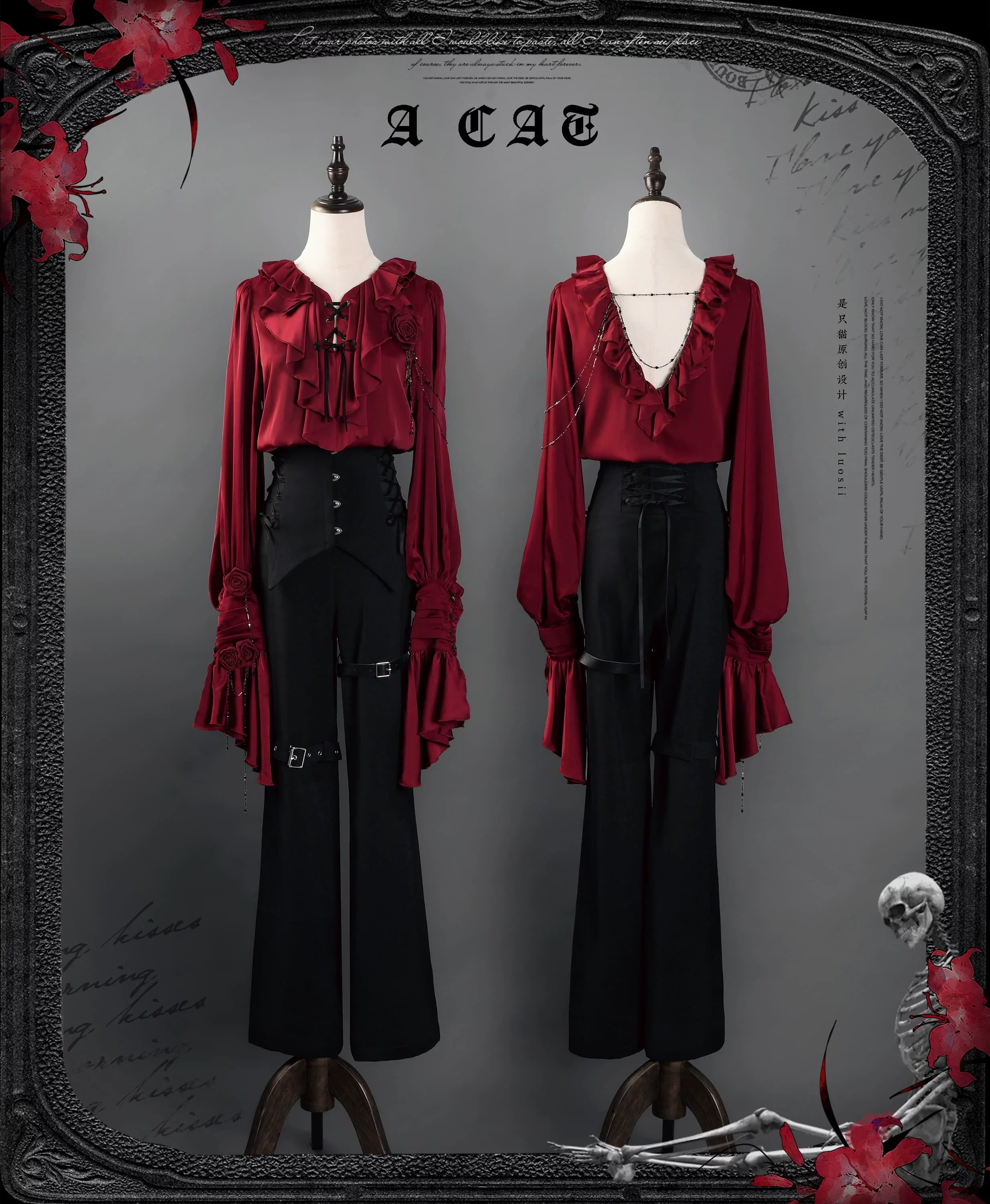 Ouji Lolita V-Line Backless Blouse & Slight Flare Pants - Image 5