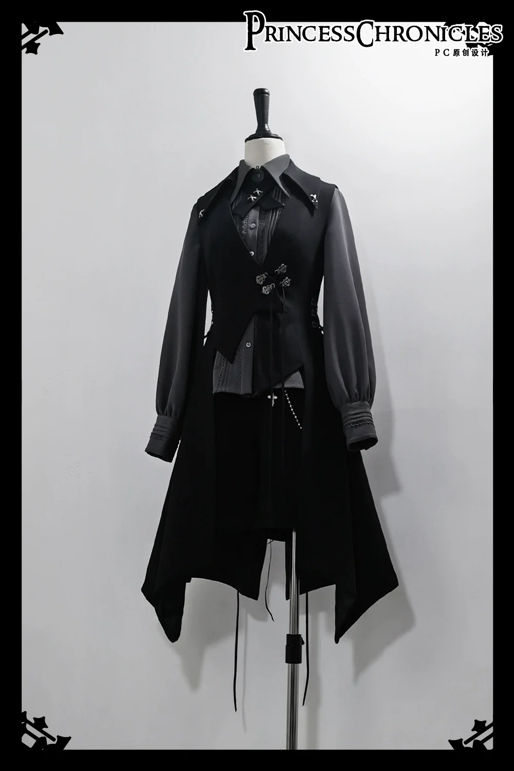 Crimson Ash Zero - Ouji Lolita Vest Handsome Slim Long Black Vest - Image 16