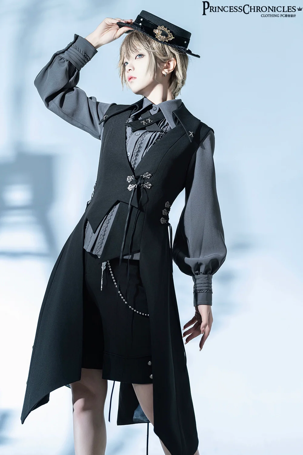 Crimson Ash Zero - Ouji Lolita Vest Handsome Slim Long Black Vest - Image 7