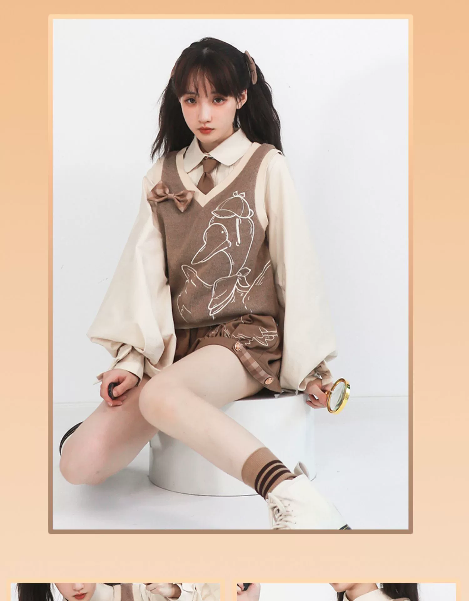 Piggy Bun - Famous Detective Goose - Ouji Lolita Retro Brown Sweater Vest - Image 6