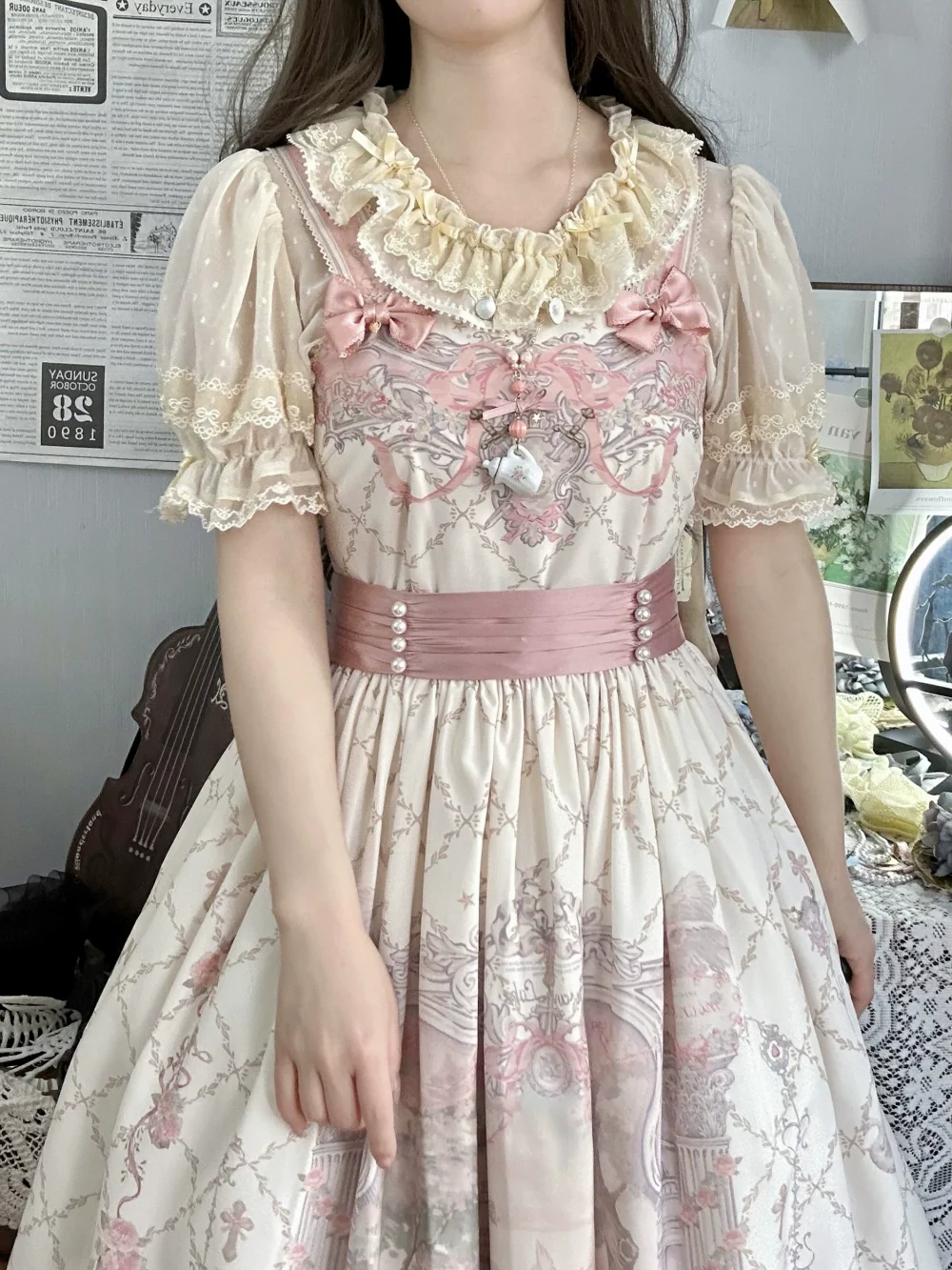 Moon River - Swan Lake Mirror - Pink Sweet Lolita Print JSK Dress - Image 26
