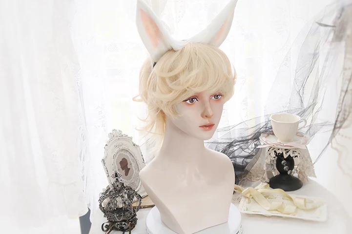Lolita Short Curly Wig Pale Gold Air Bangs - Image 10