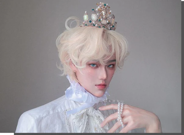 Lolita Short Curly Wig Pale Gold Air Bangs - Image 12