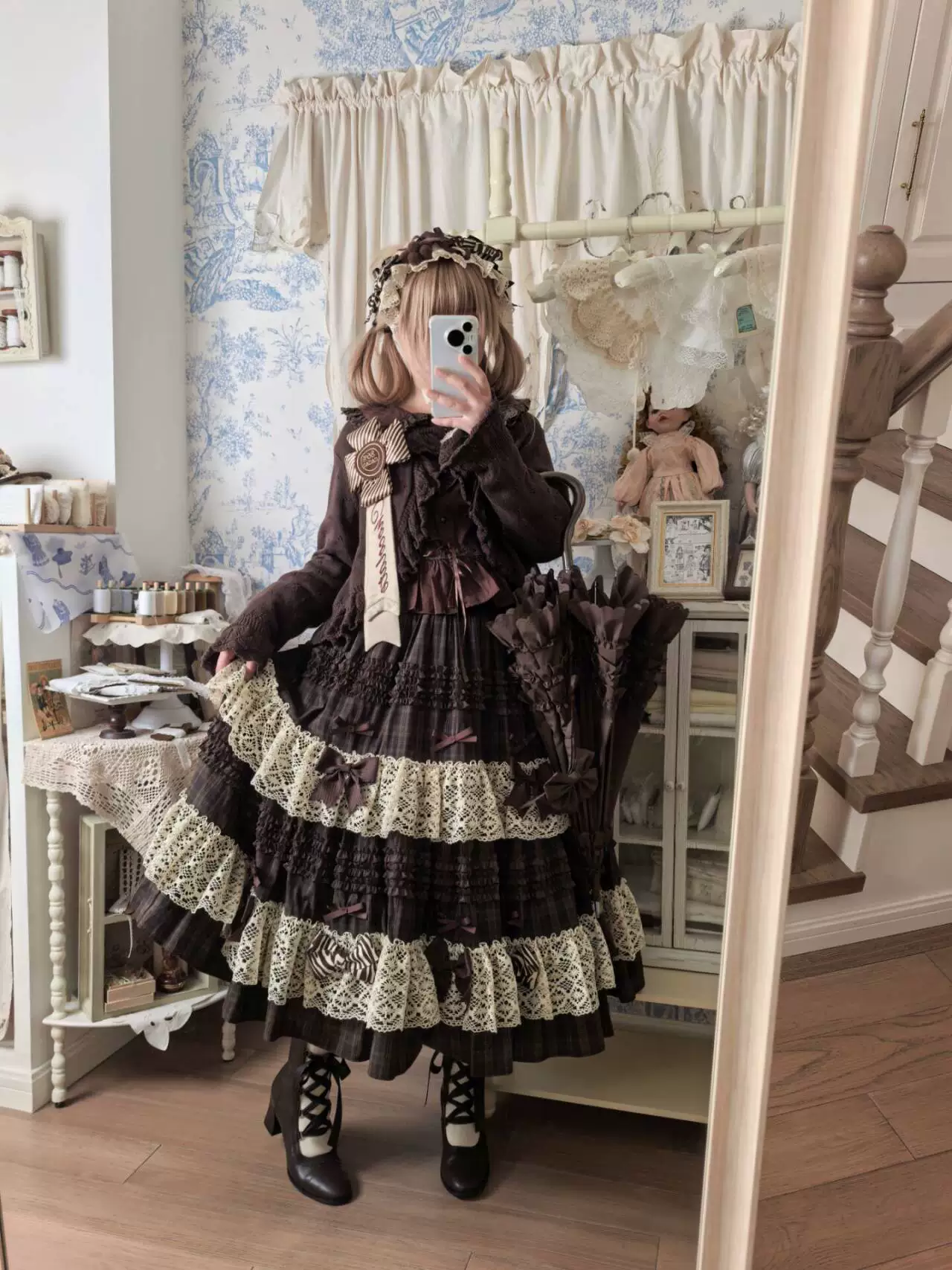 Coco Grace - Plaid Kawaii Lolita JSK Dress, Layered Ruffle & Bow - Image 13