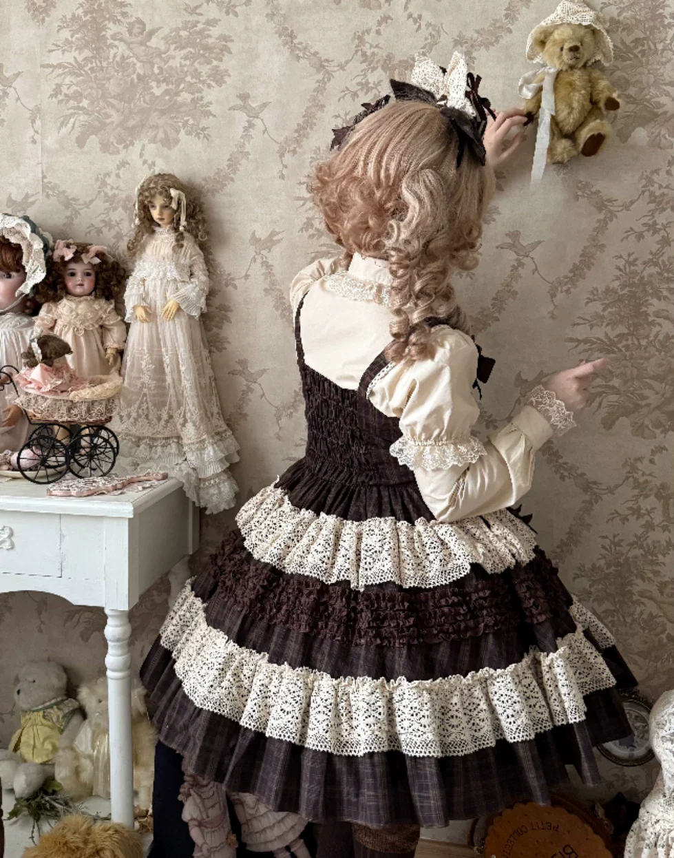 Coco Grace - Plaid Kawaii Lolita JSK Dress, Layered Ruffle & Bow - Image 2
