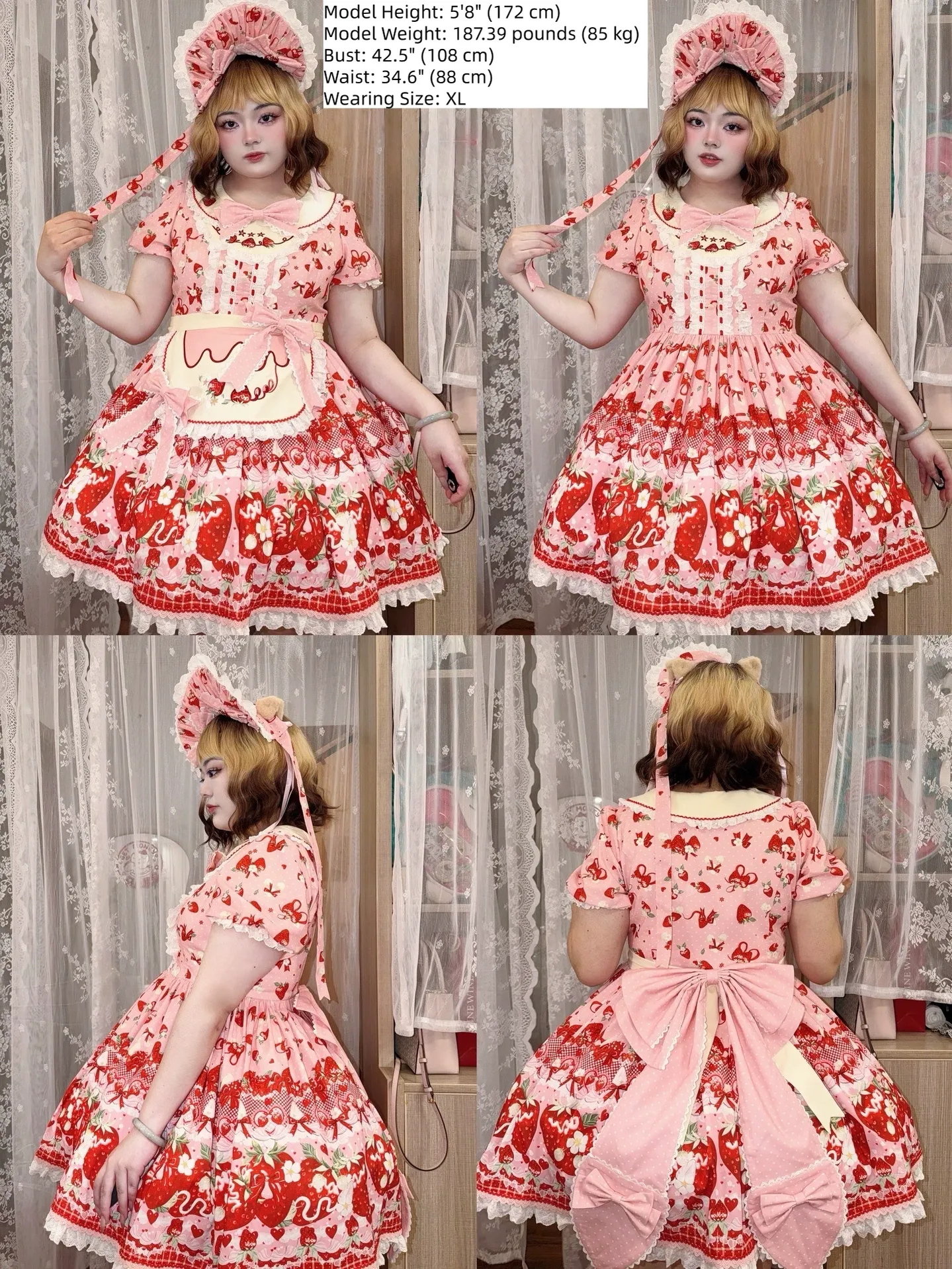 Berry Sweet Dream - Plus Size Sweet Lolita JSK and OP Dress, Strawberry Print - Image 10
