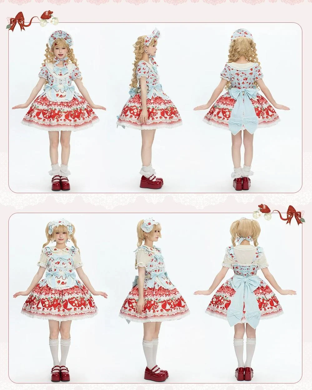 Berry Sweet Dream - Plus Size Sweet Lolita JSK and OP Dress, Strawberry Print - Image 17