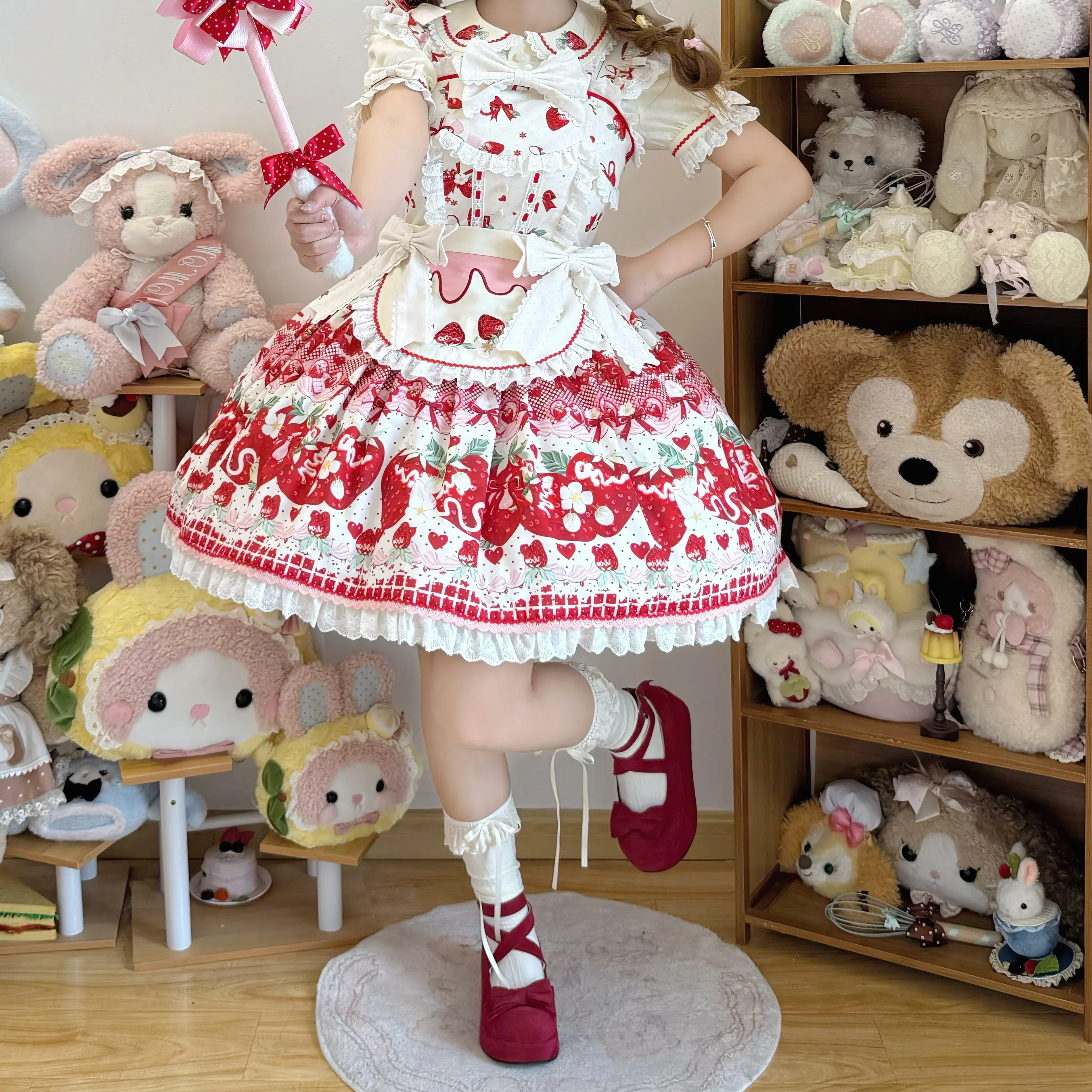 Berry Sweet Dream - Plus Size Sweet Lolita JSK and OP Dress, Strawberry Print - Image 5