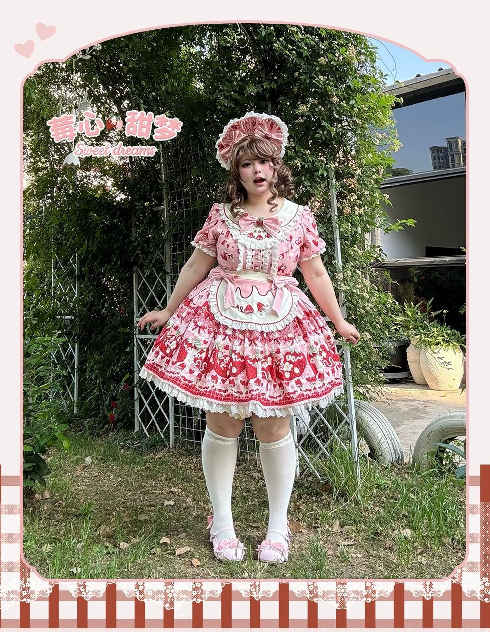 Berry Sweet Dream - Plus Size Sweet Lolita JSK and OP Dress, Strawberry Print - Image 7