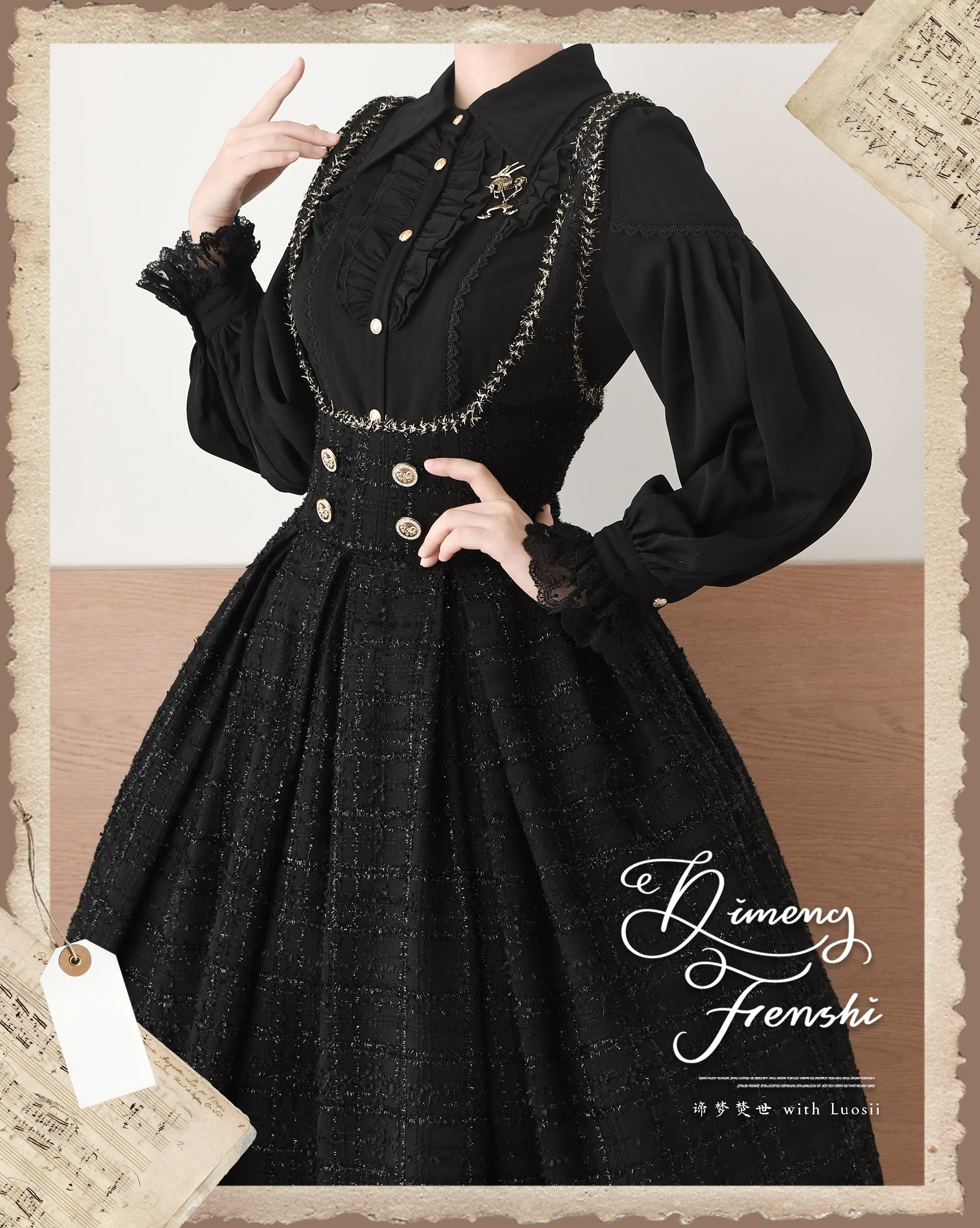 Night Banquet - Pointed Collar Classic Lolita Shirt, Long Sleeve - Image 13