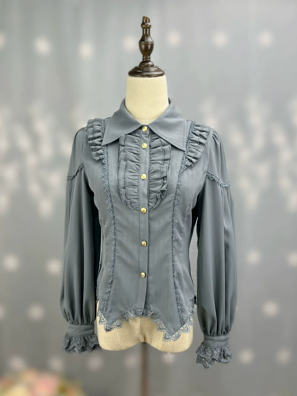 Night Banquet - Pointed Collar Classic Lolita Shirt, Long Sleeve - Image 6