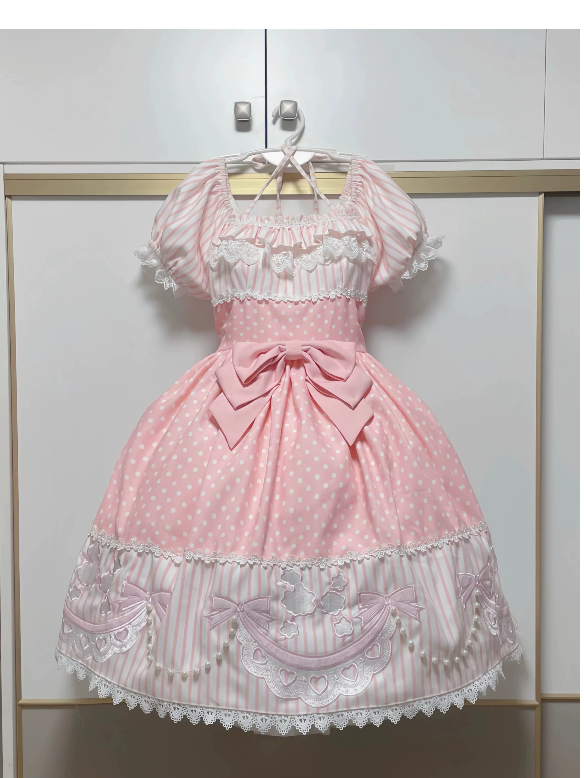 Poodle - Polka Dot Old School Lolita OP Dress, Poodle Embroidery